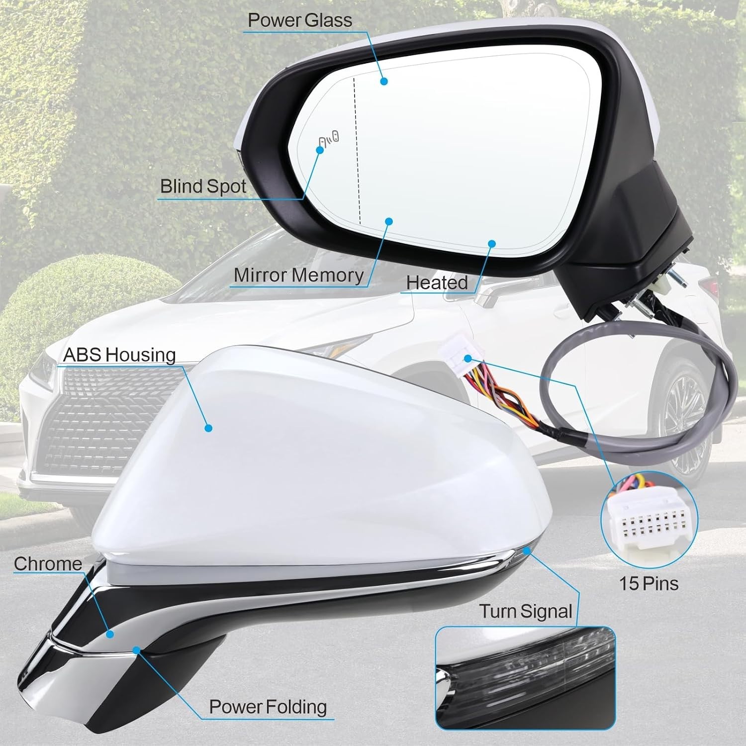 Left Driver Side Mirror Compatible With 2016-2022 Lexus RX350 RX450h 2018-2022 R