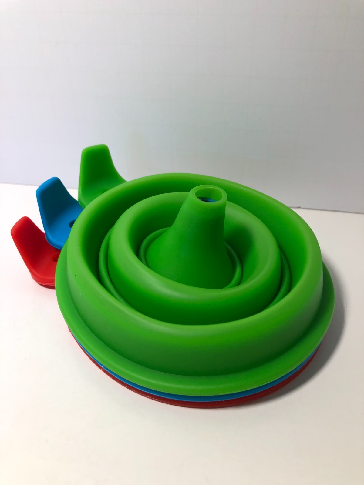 Funnels (3) Fold & Stack & Hook Silicone Toy PreK Water Play Camp Kitchen Fun