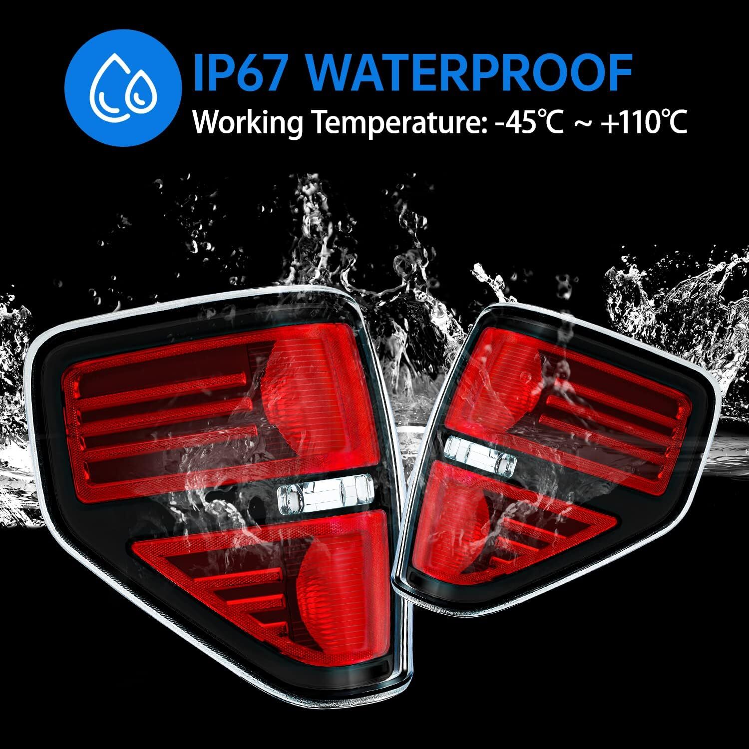 09-14 Ford F150 Tail Lights Brake Signal Red Housing Assembly Pair Black Trim