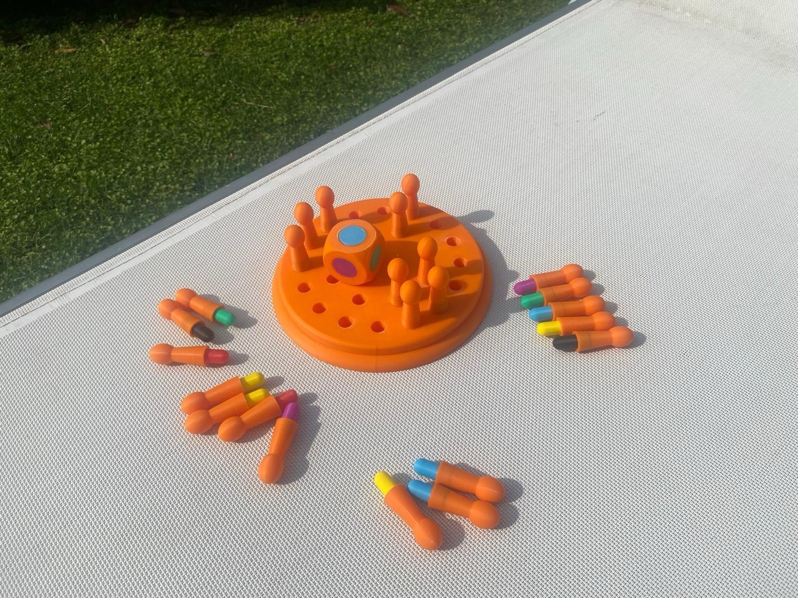Orange Multicolor Plastic Peg Board Educational Color Matching Set w/ Dice