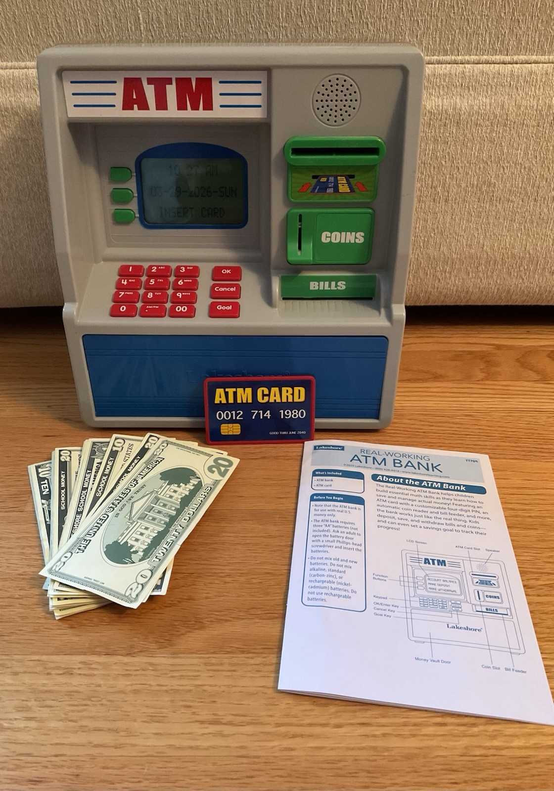 Lakeshore Learning Real Working ATM BANK w/ Card, Money, Instructions WORKING