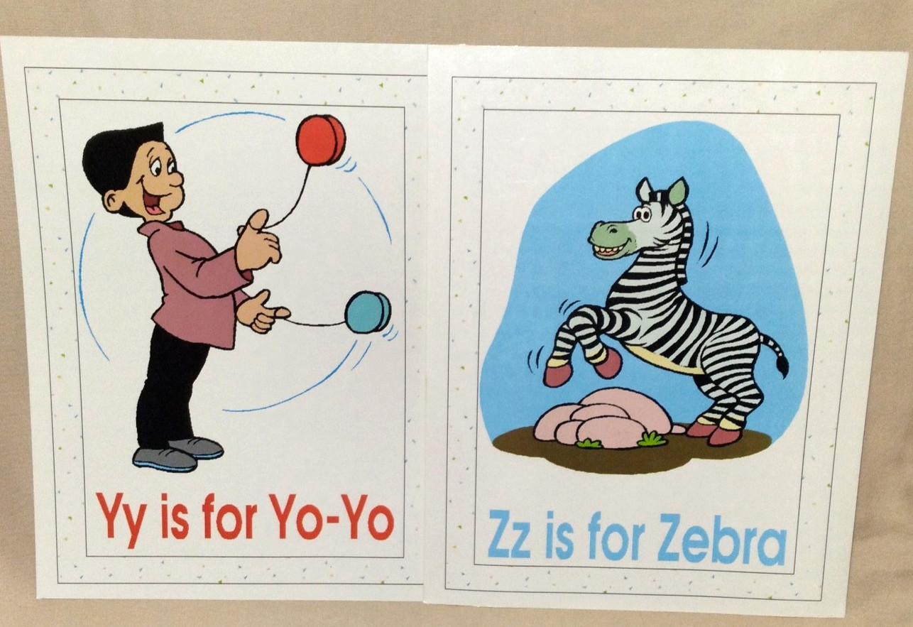 ABC PHONICS 26 Laminated 8×10 Wall Display Picture Letter Cards Homeschool Pre-K