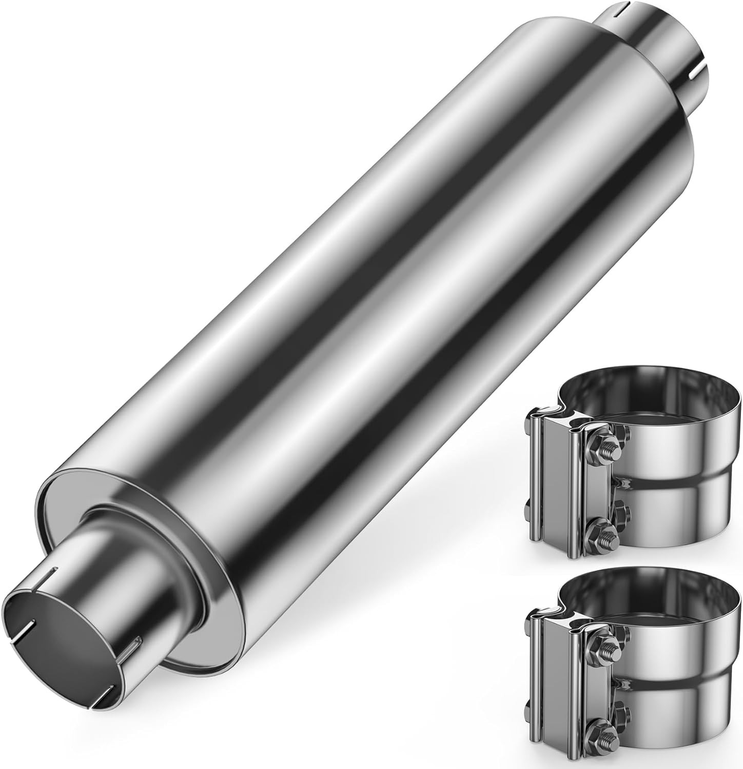4 Inch Inlet Diesel Muffler Exhaust with Clamp- 7″ x 24″ Body – 30″ OAL – Straig