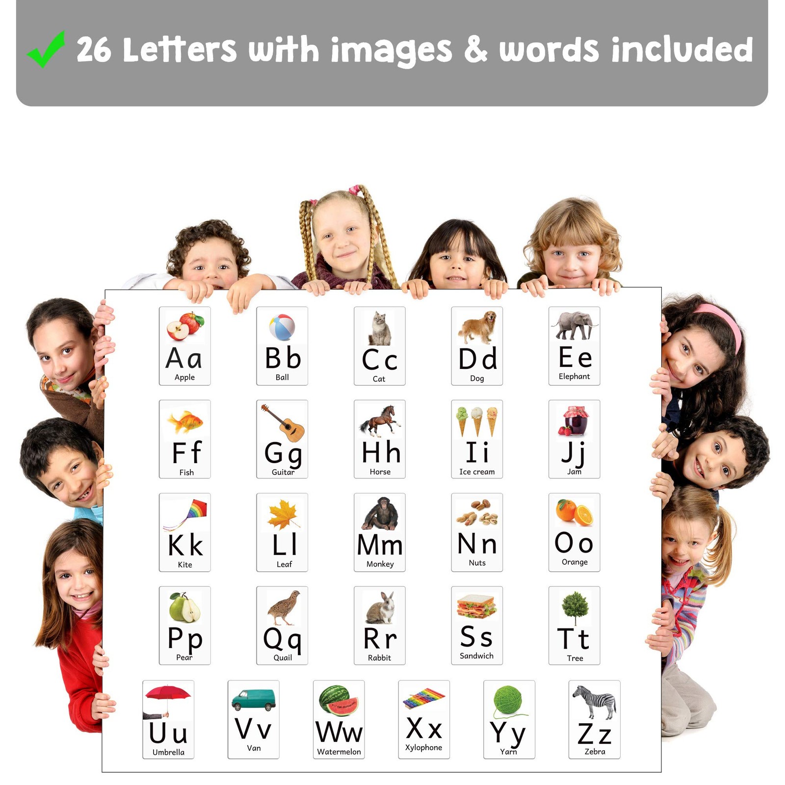 Magnetic Big Alphabet ABC Picture Flash Cards. 26 Sturdy Large Letters with Firs