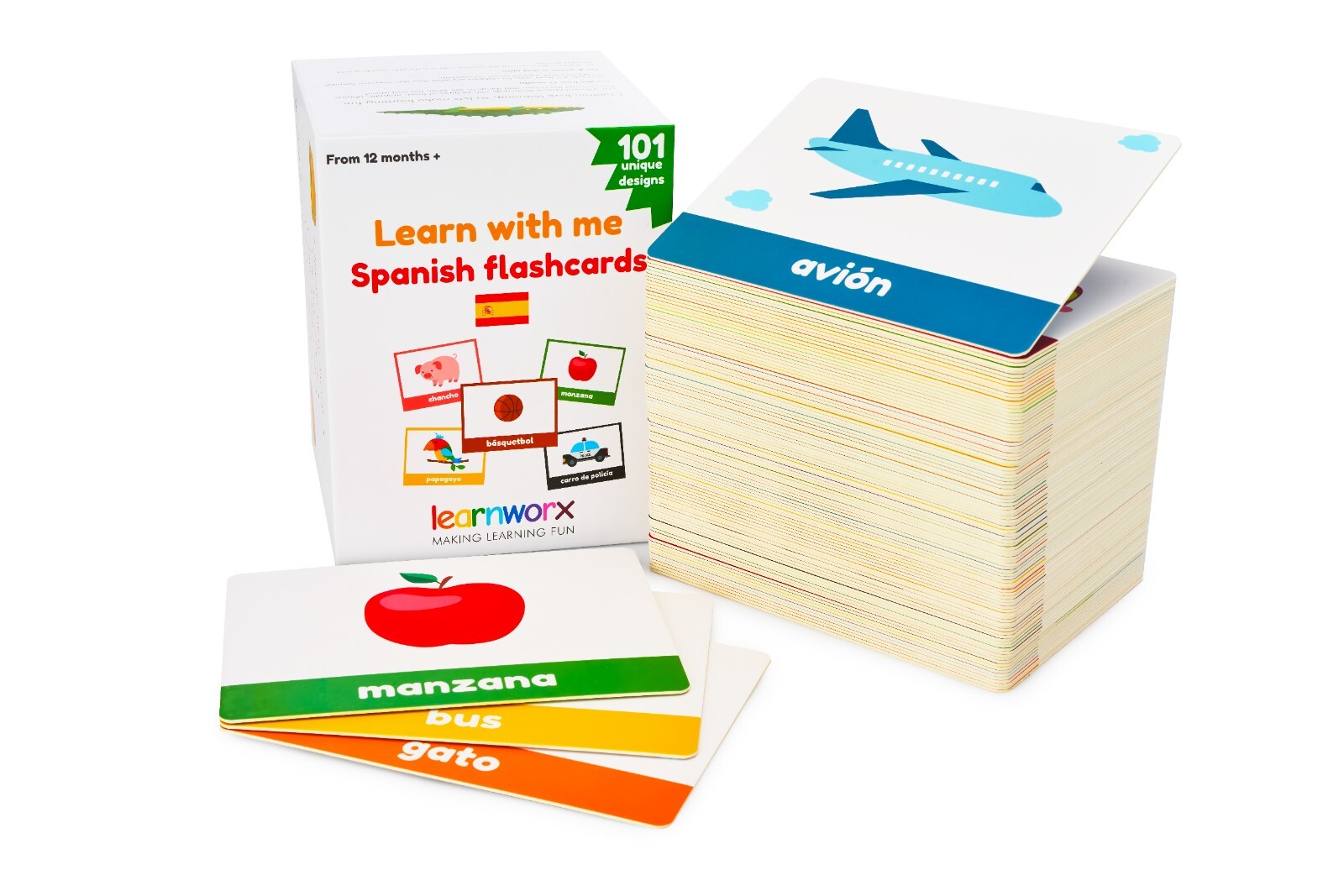 Spanish Flash Cards for Kids & Toddlers – 101 Cards – 202 Sides – Learn with Me