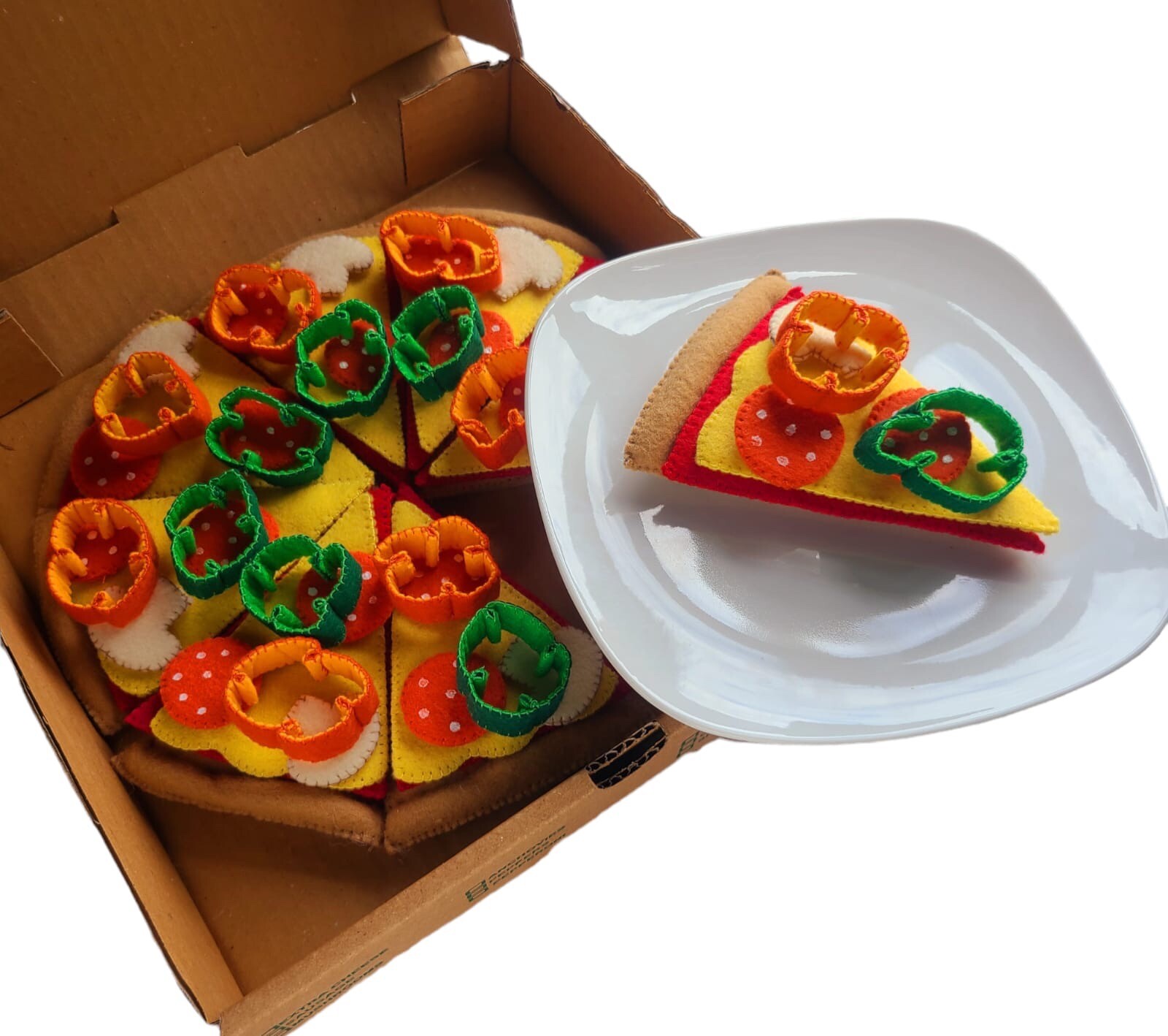 Felt pizza with 8 slices, handmade, kitchen toys, educational toys, montessori