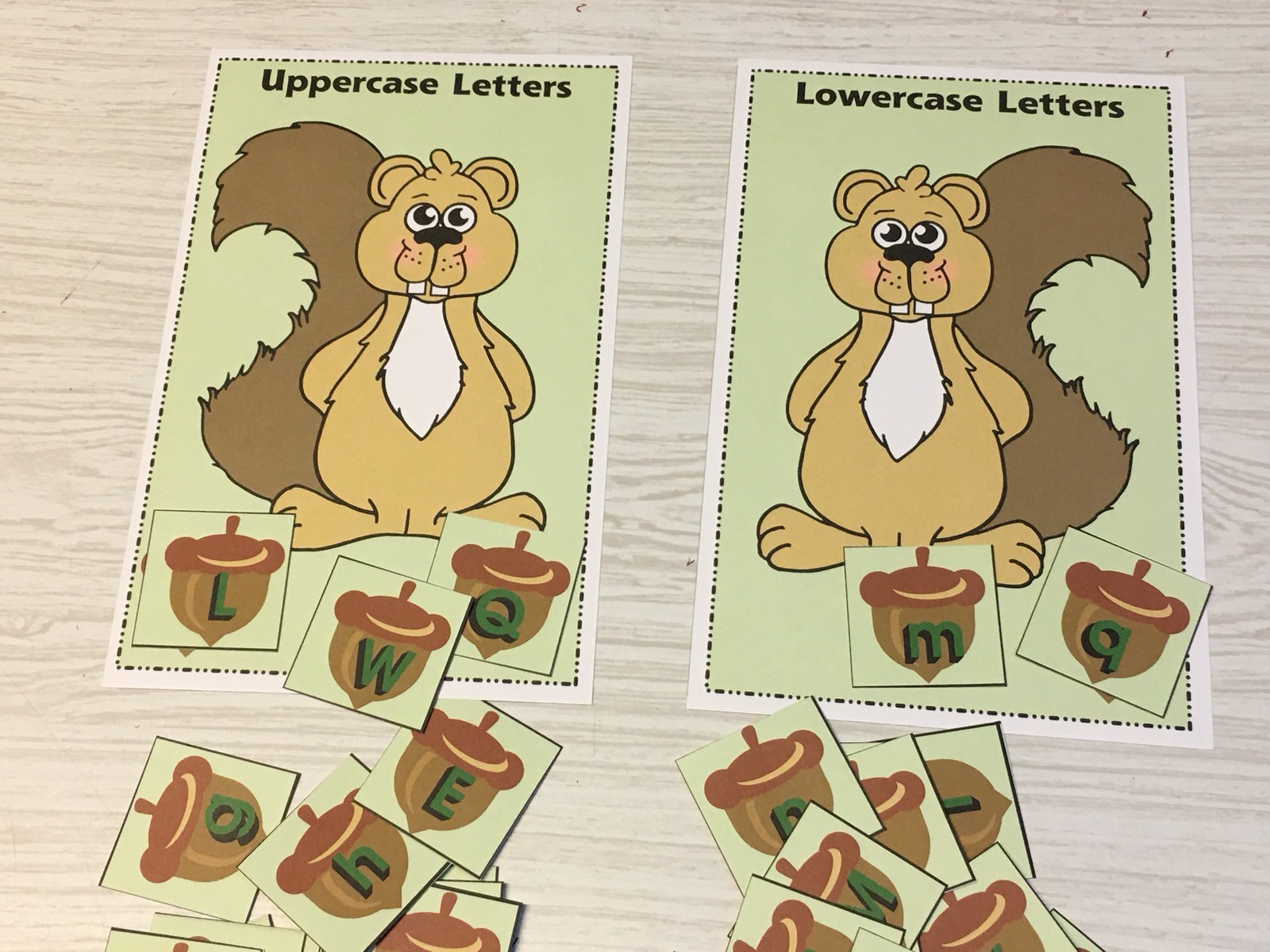 Squirrel’s Acorn Sort – Uppercase Lowercase -Laminated Activity Set