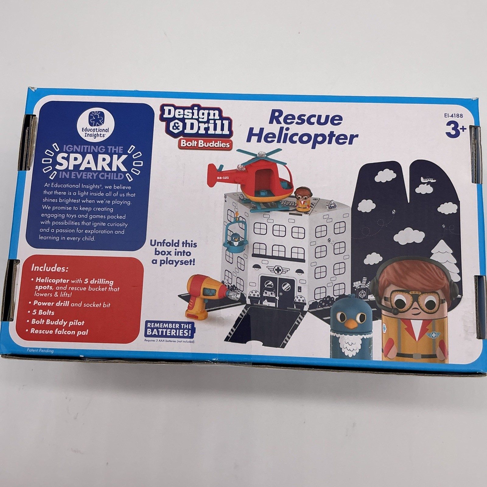 NEW Educational Insights Design & Drill Bolt Buddies Rescue Helicopter Toy Set