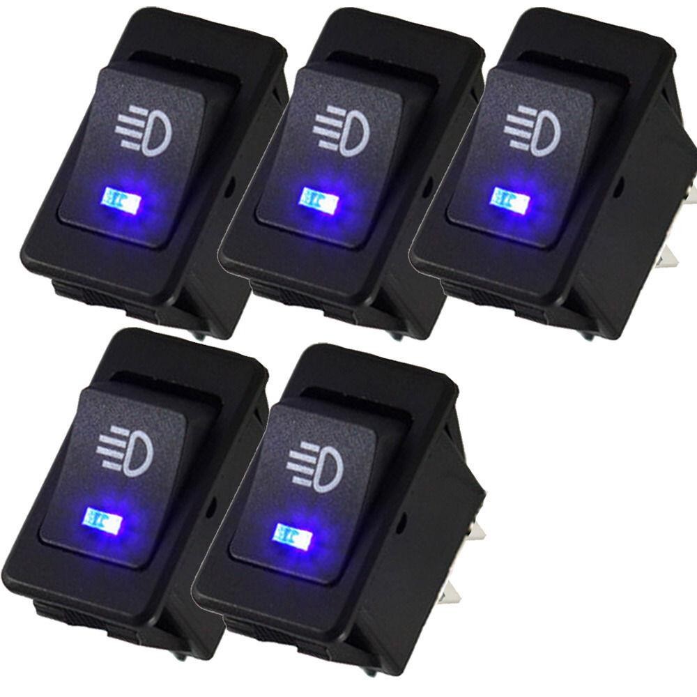 5x Car Fog Light Rocker Toggle Switch Blue LED Dashboard Interior Accessories