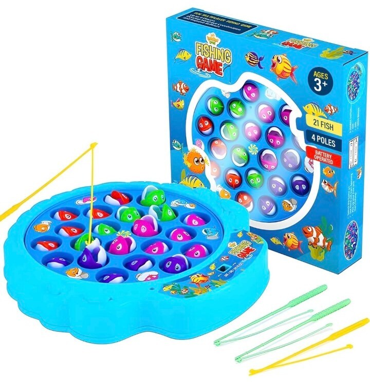 Fishing Game Play Set – 21 Fish, 4 Poles, Rotating Board On-Off Music Switch