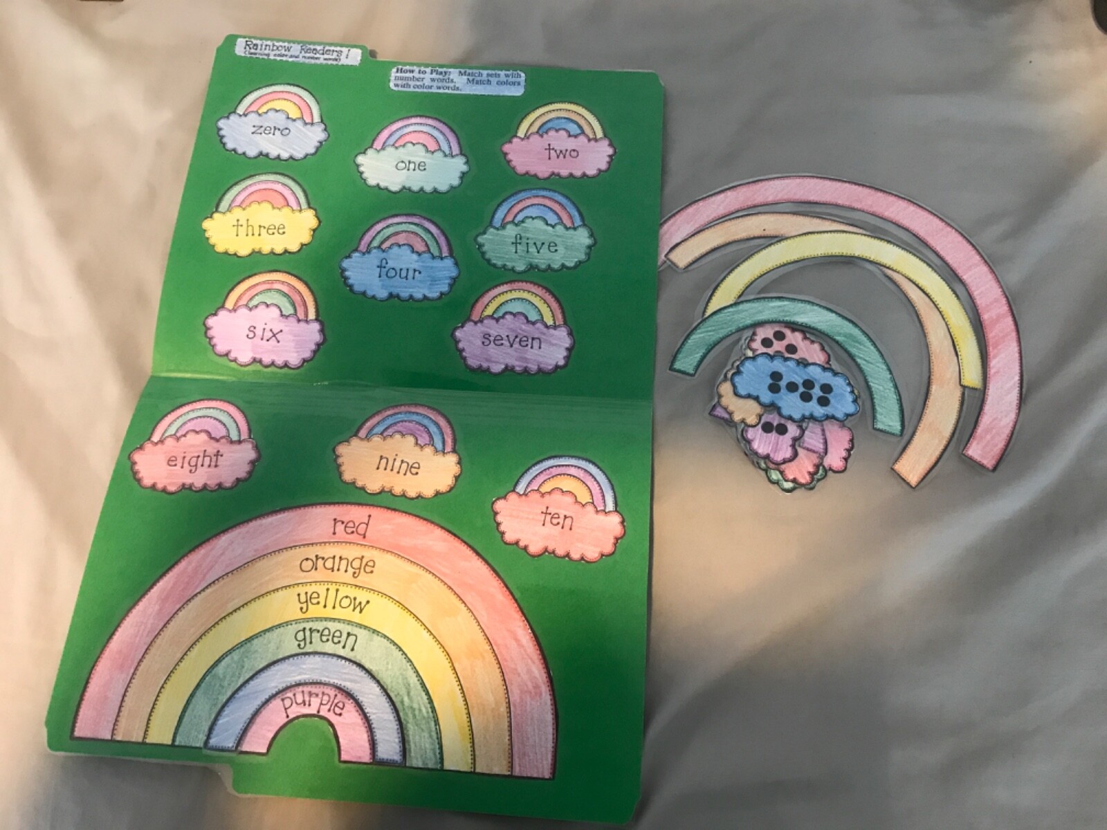 Rainbow Readers! Color number words K gr math file folder game teacher resource