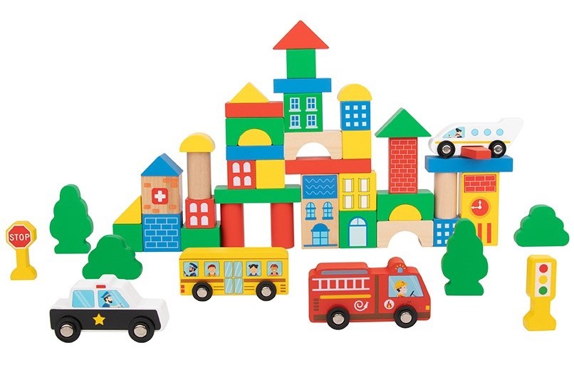 TOOKYLAND wooden building blocks -50pcs – stackable city set, 2 years +