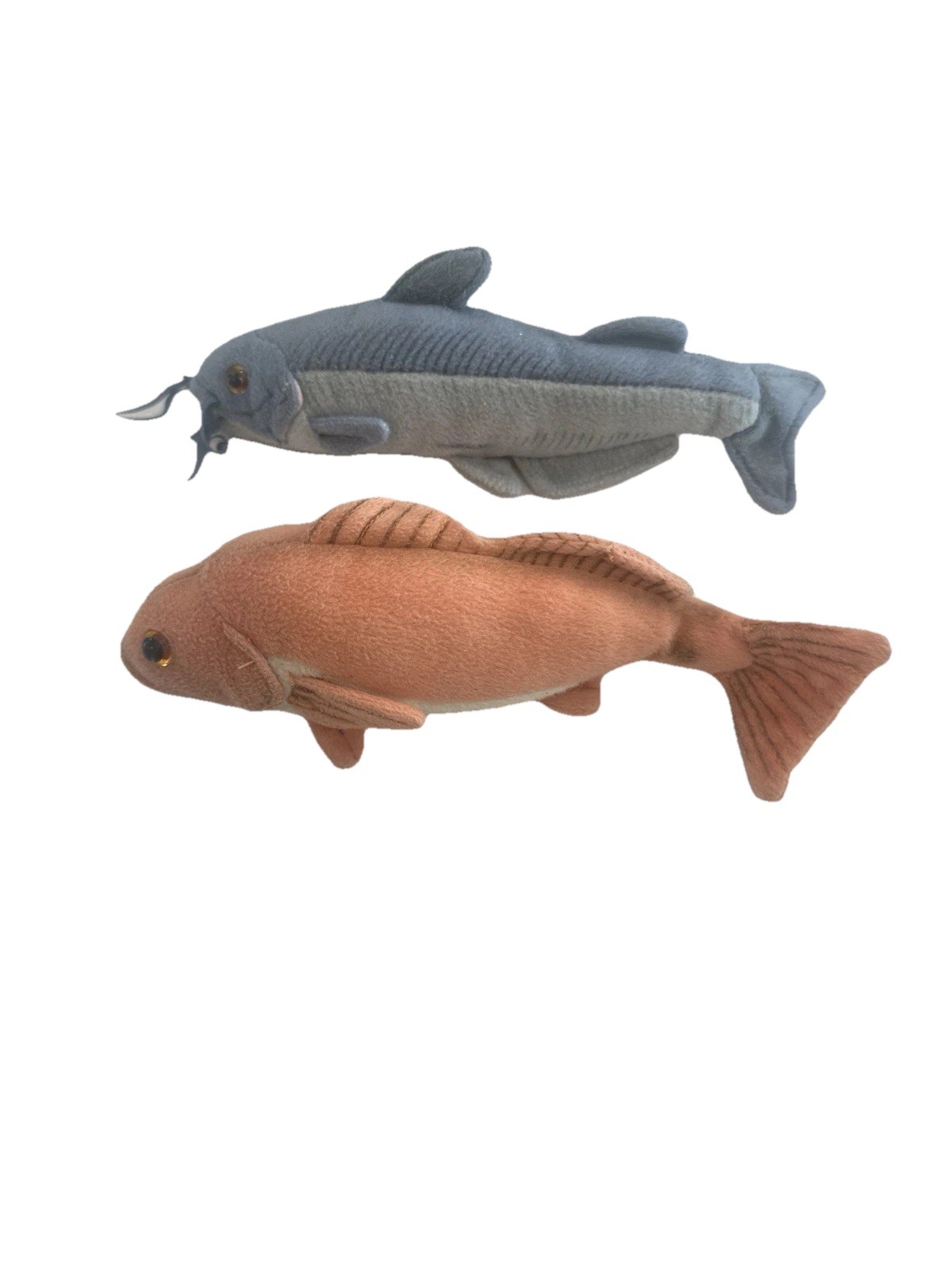 Two Plush Fish Toys, Red, Blue, Realistic Stuffed Animal Fishing Gift 10″