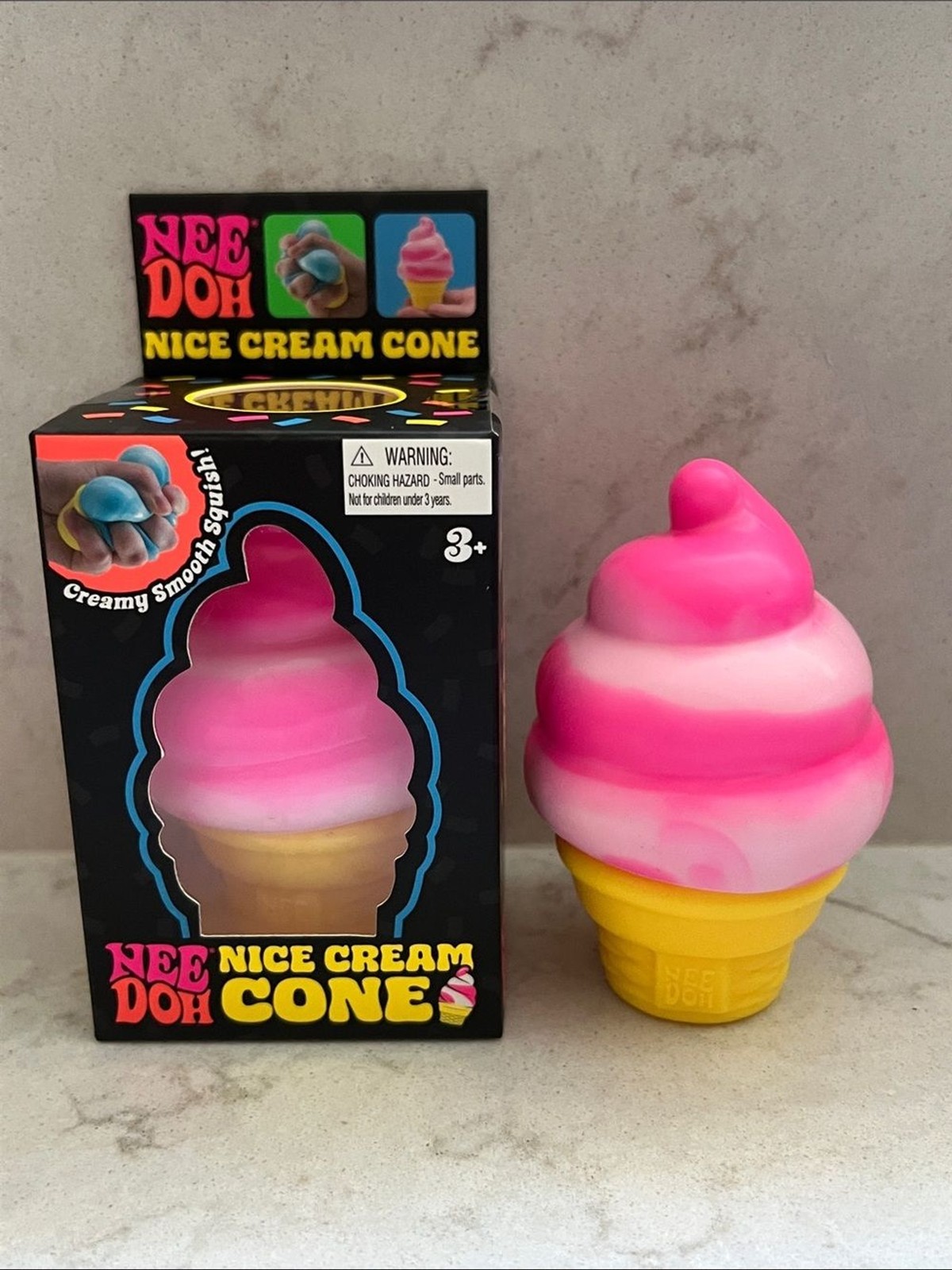 Needoh Nice Dream Cone Squishy Squeezy Fidget Toy Ice cream Pink