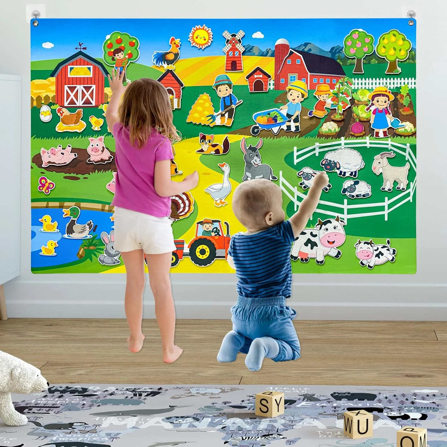 Felt Flannel Story Board Set for Toddlers,44 * 28in Flannel Board for Wall,52 Fe