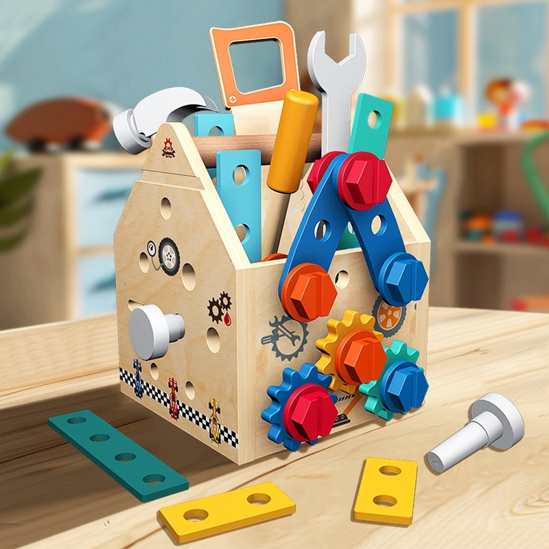 Wooden Montessori Busy Board Nut Toolbox Educational Toy For Kids