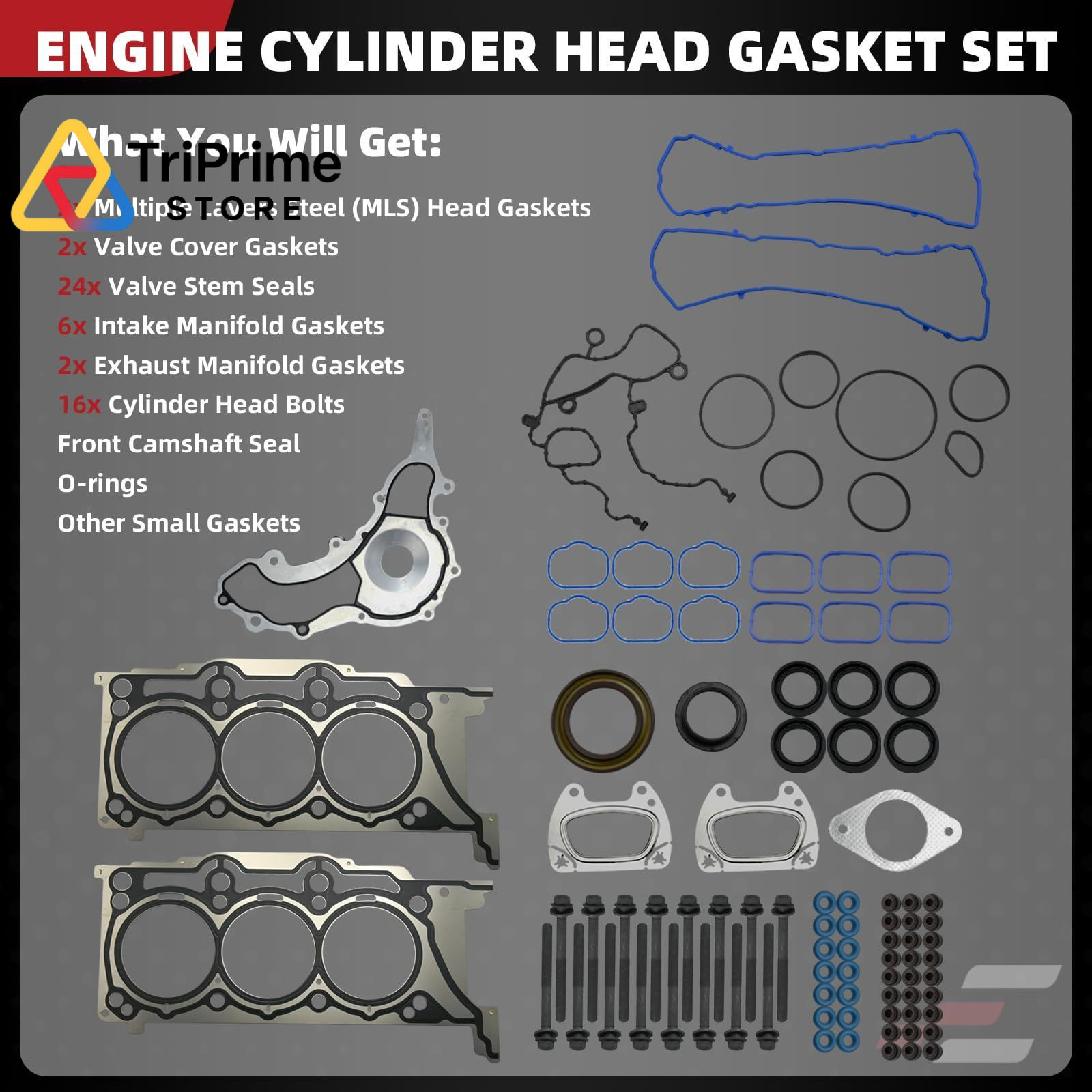 Head Gasket Set Bolts Kit HS26541PT ES72467 for 3.6L V6 Pentastar, BLACK