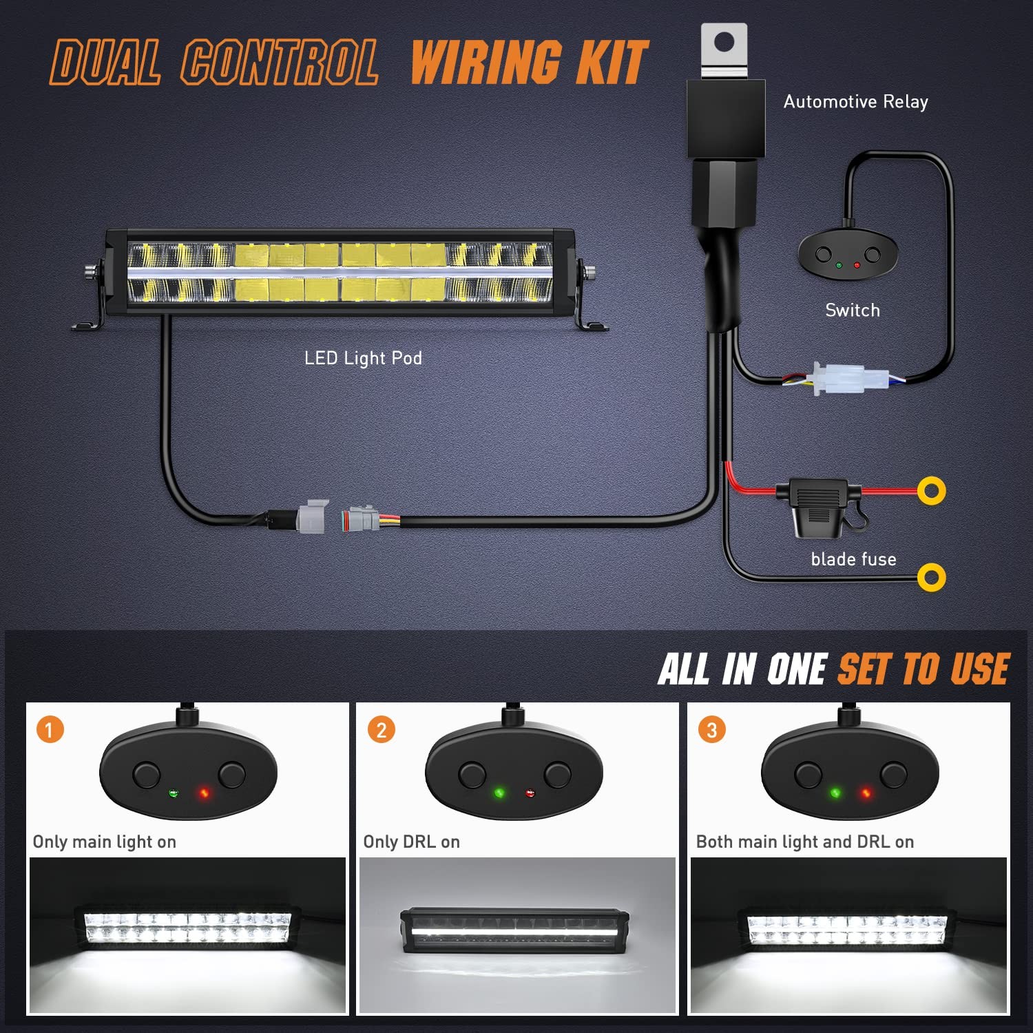 120W 16 Inch LED Light Bar with Wiring Kit Spot Flood Combo for Offroad Use