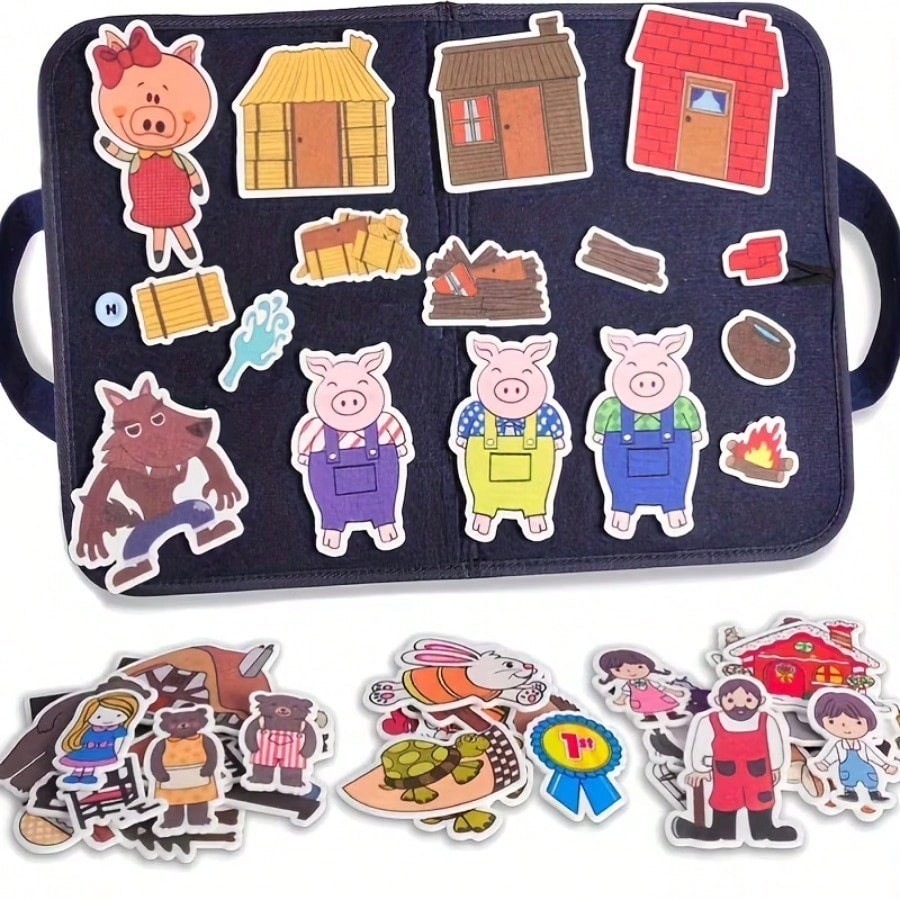 Educational Felt Story Board for Kids – Adorable Pig & Bear Animal Characters