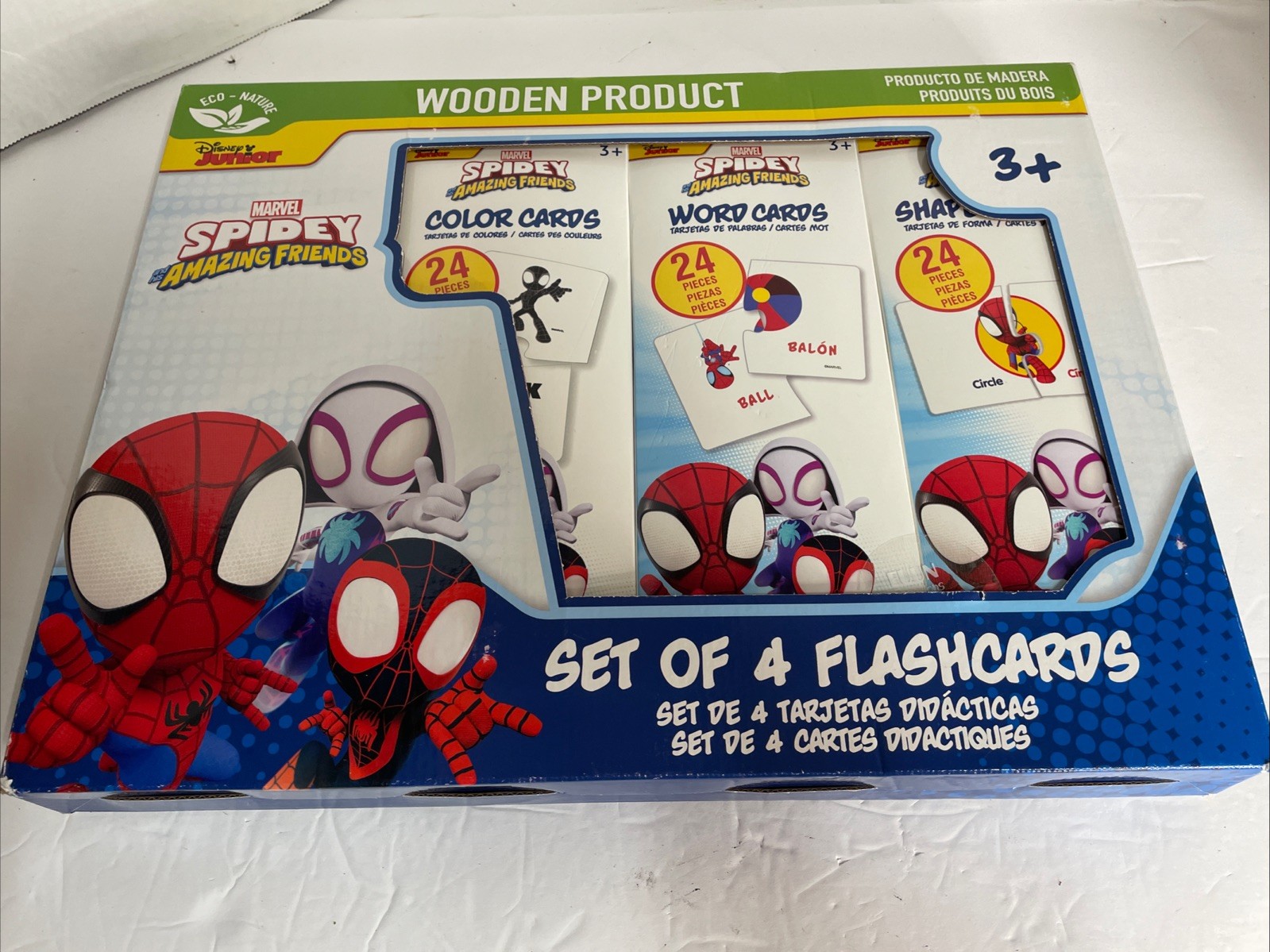 Spider-Man Disney Wooden Flashcards Set 4 Colors Numbers Words Shapes, 96 Pcs