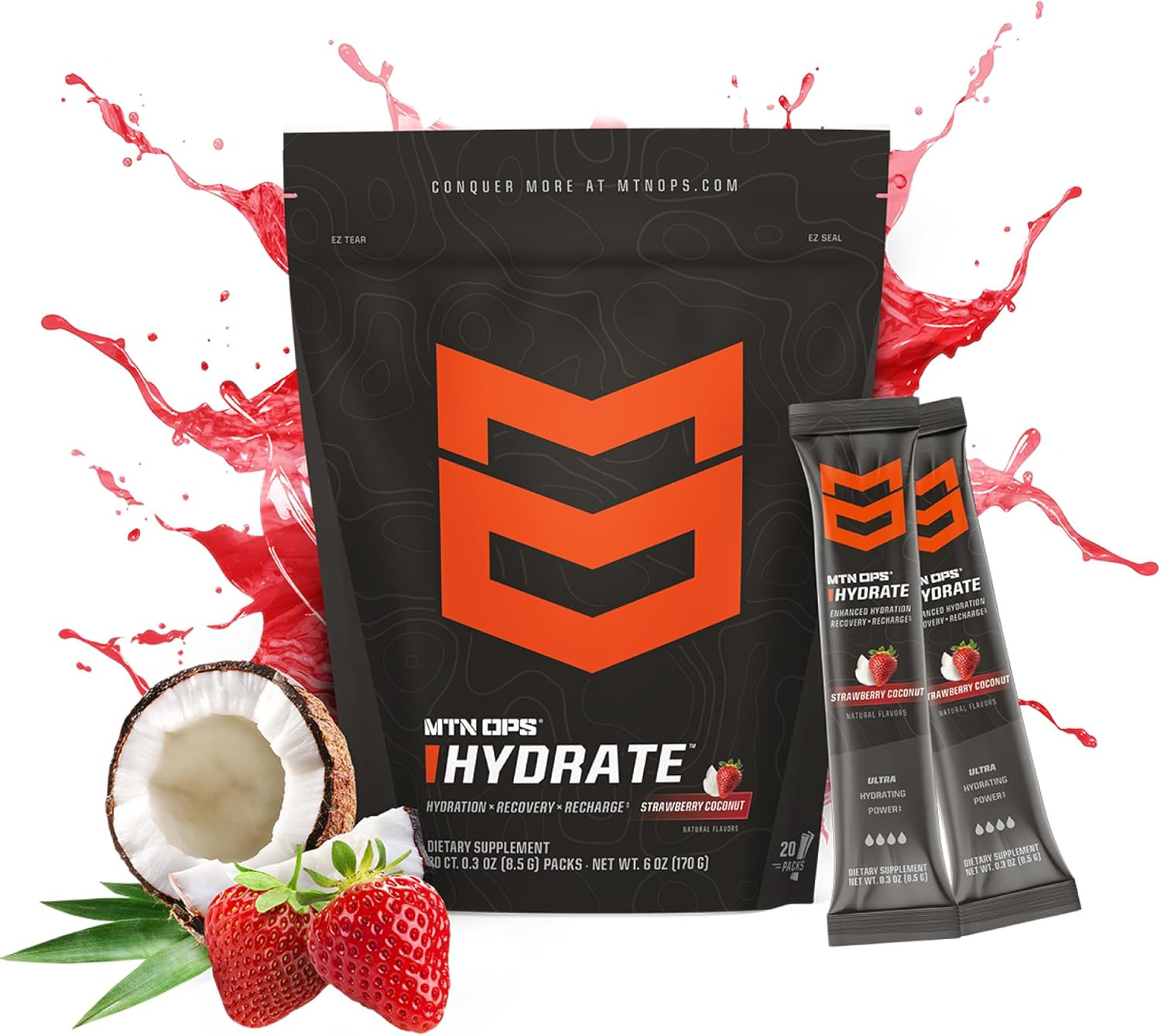 Hydrate Electrolytes Powder Drink Mix, 20 Single Serving On-The-Go Electrolyte P