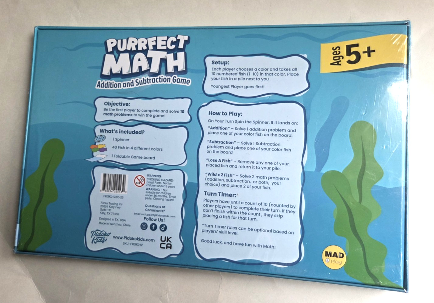 NEW ! Purrfect Math Addition and Subtraction Game Ages 5+ Learning Back 2 School