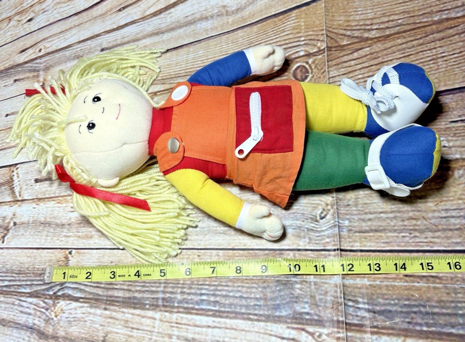 Childrens Factory Learn to Dress Doll Plush Stuffed Girl Pigtails Zipper Button