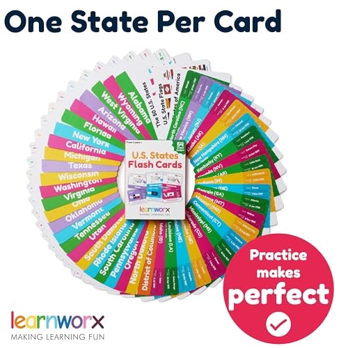 U.S. States Flash Cards for Kids | 50 State Geography Cards with Capitals,