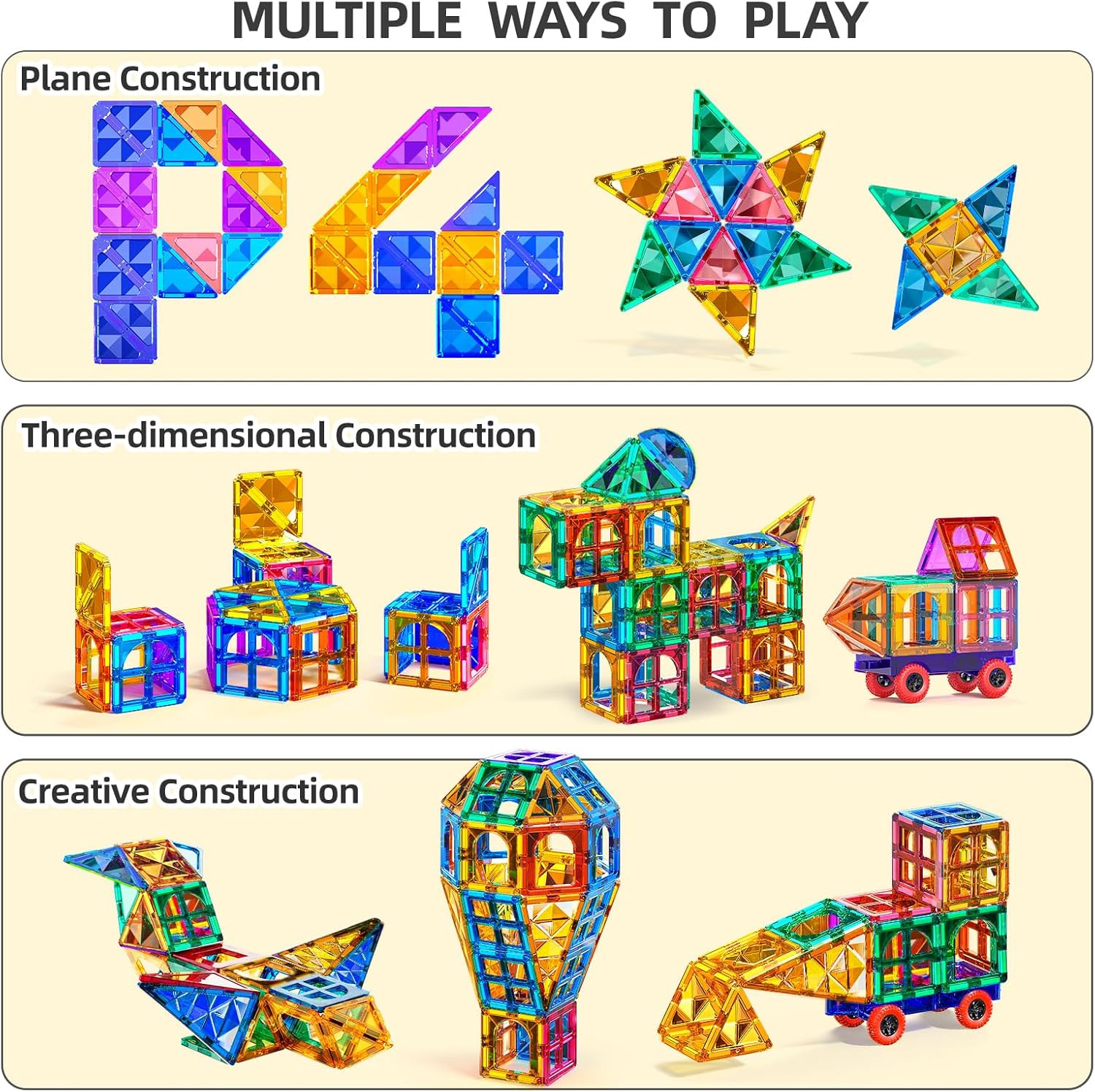Magnet Tiles, 80 PCS Magnetism Building Toy Set, Learning and Education Toys for