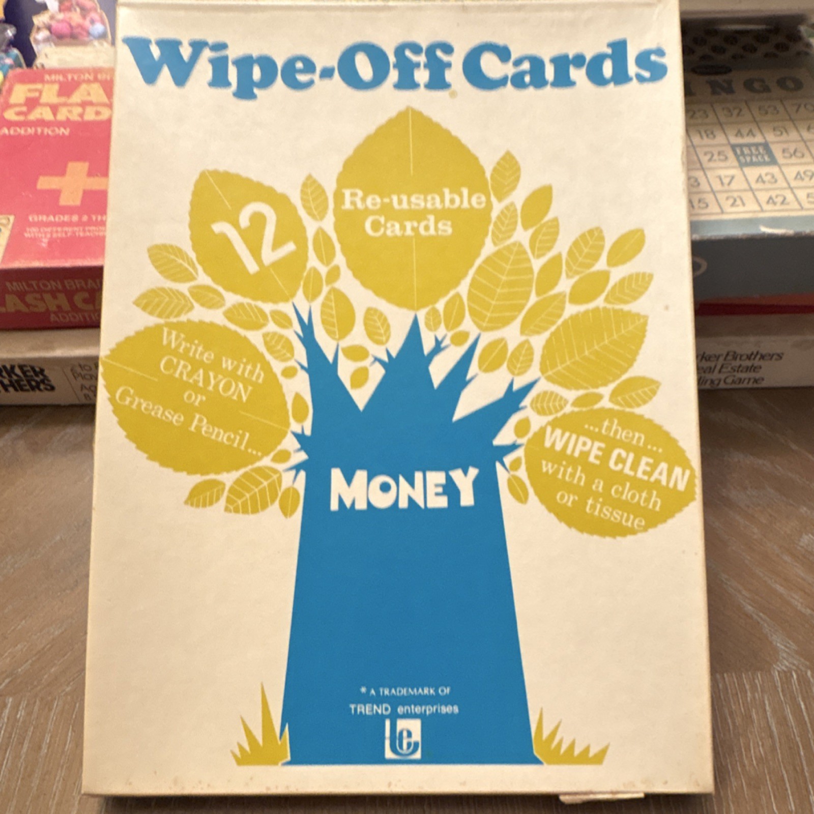 VINTAGE 1973 TREND Wipe-Off Cards Money 12 Re-Usable Educational Mathematics