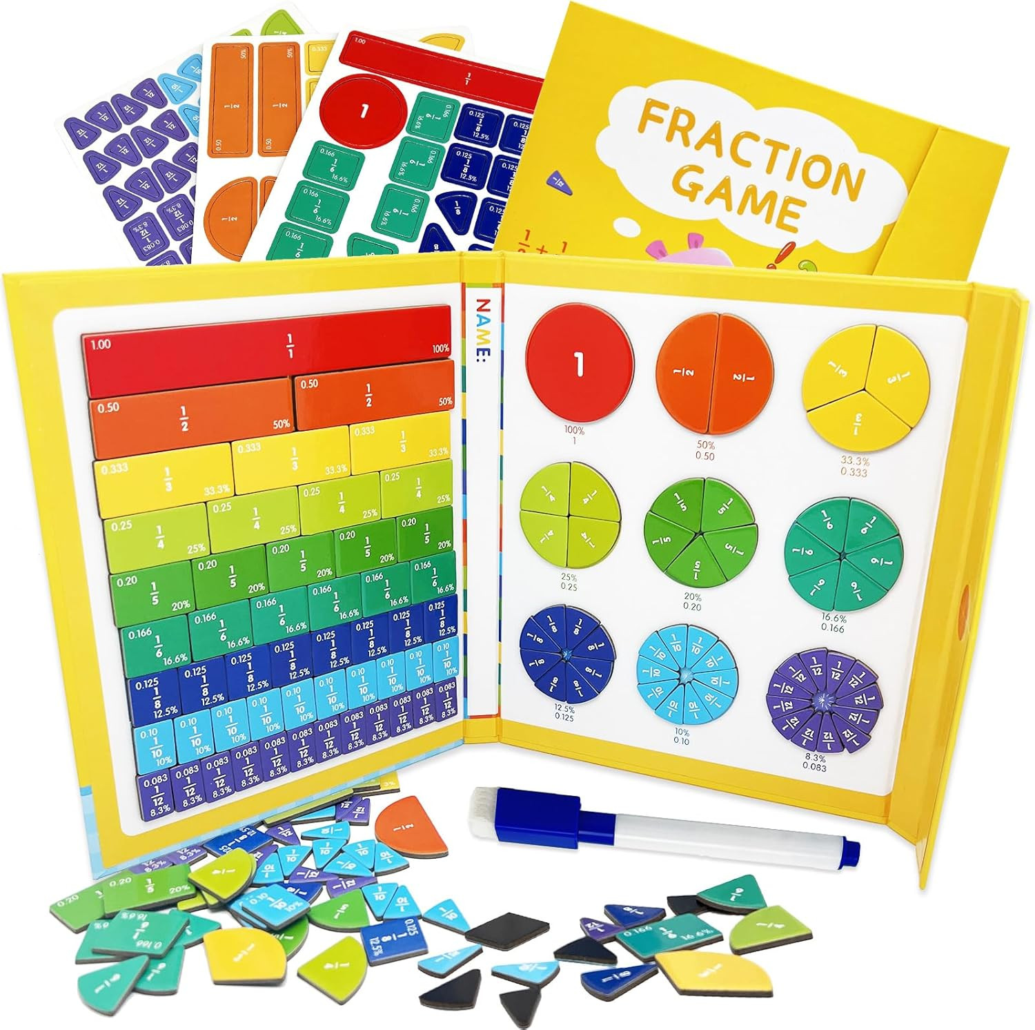 Magnetic Fraction Educational Puzzle for Kids, New Magnetic Fraction Tiles & Fra