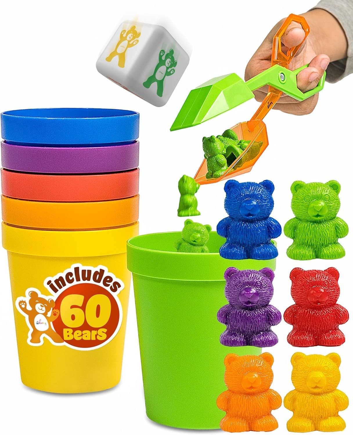 Skoolzy Counting Bears Set – 70 Pc Color Sorting Sensory Toys for Toddlers 3-4