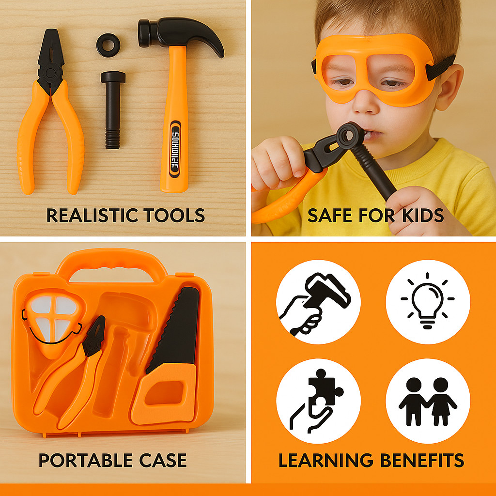 Kids Tool Set with Carry Case, Pretend Play Construction Tools for Boys & Girls