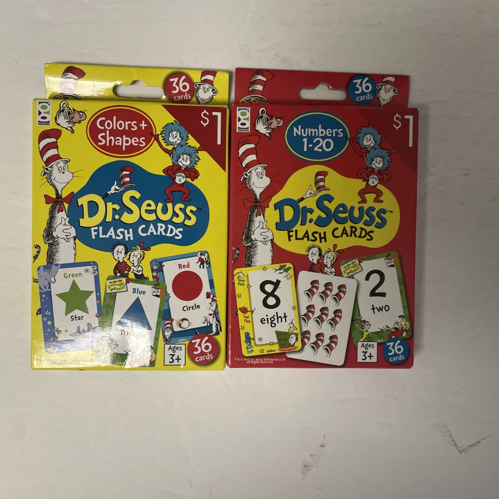 Dr. Seuss Flash Cards Colors And Shapes & Numbers 1-20 Each Has 36 Cards
