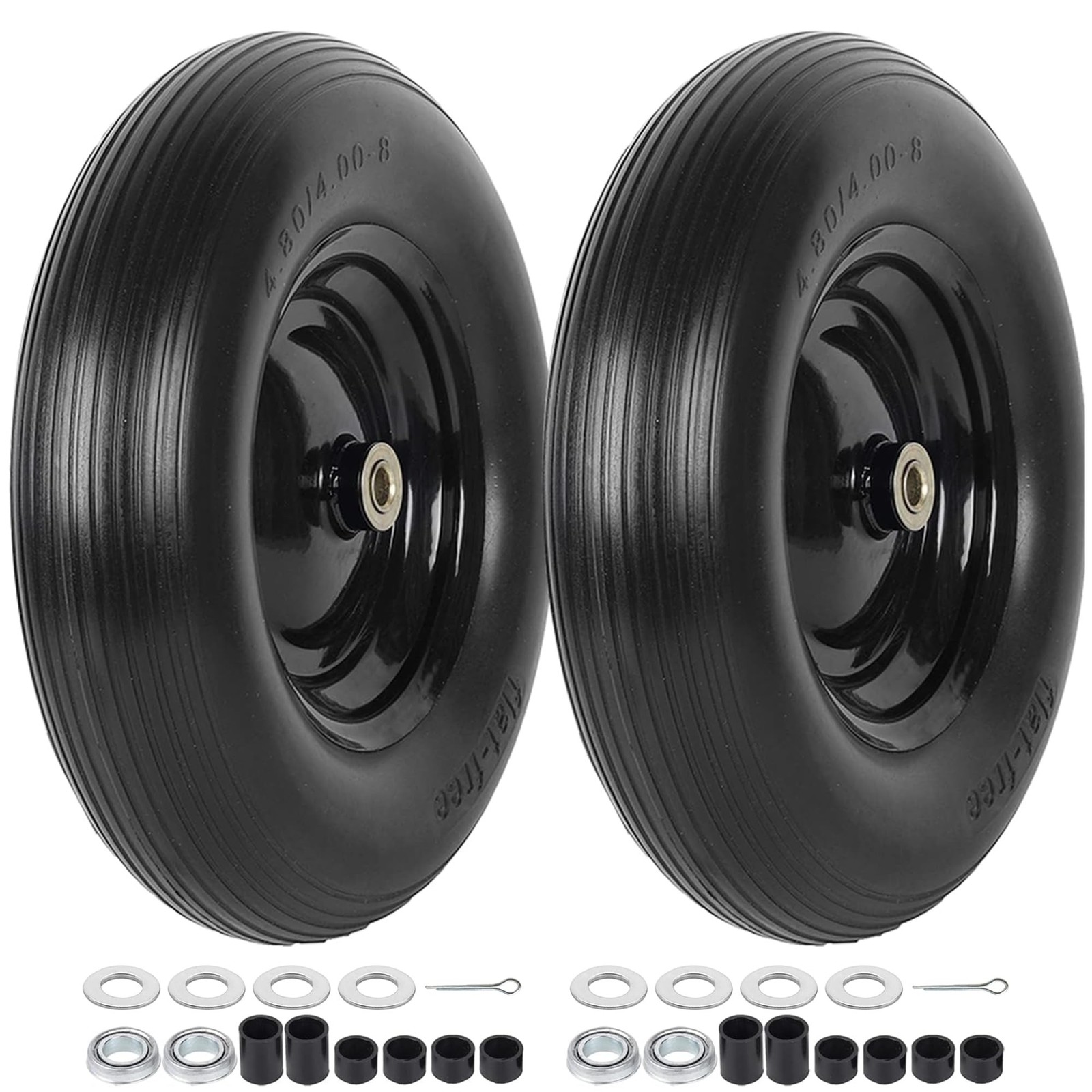 (2-PACK) 4.80/4.00-8″ Tire and Wheel – Universal Fit 16″ Flat Free Solid Whee…