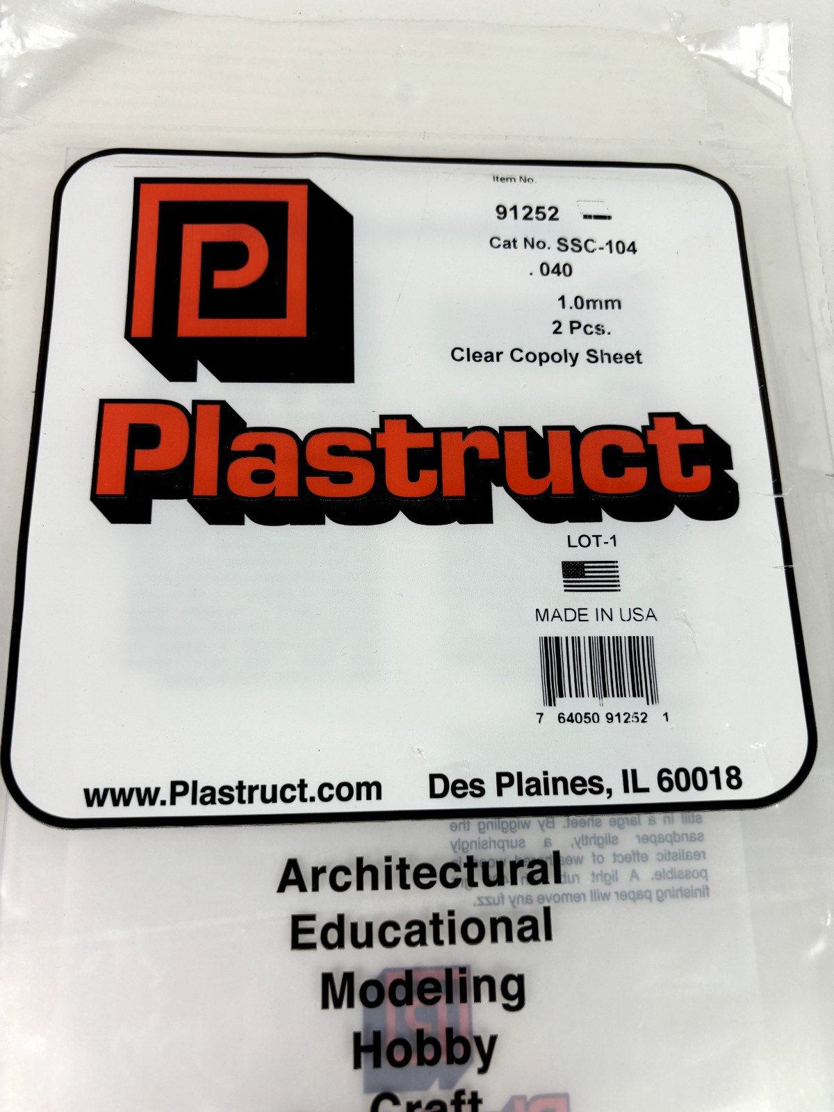 Plastruct 91252 SSC-104 Clear Copoly,.040 (2)