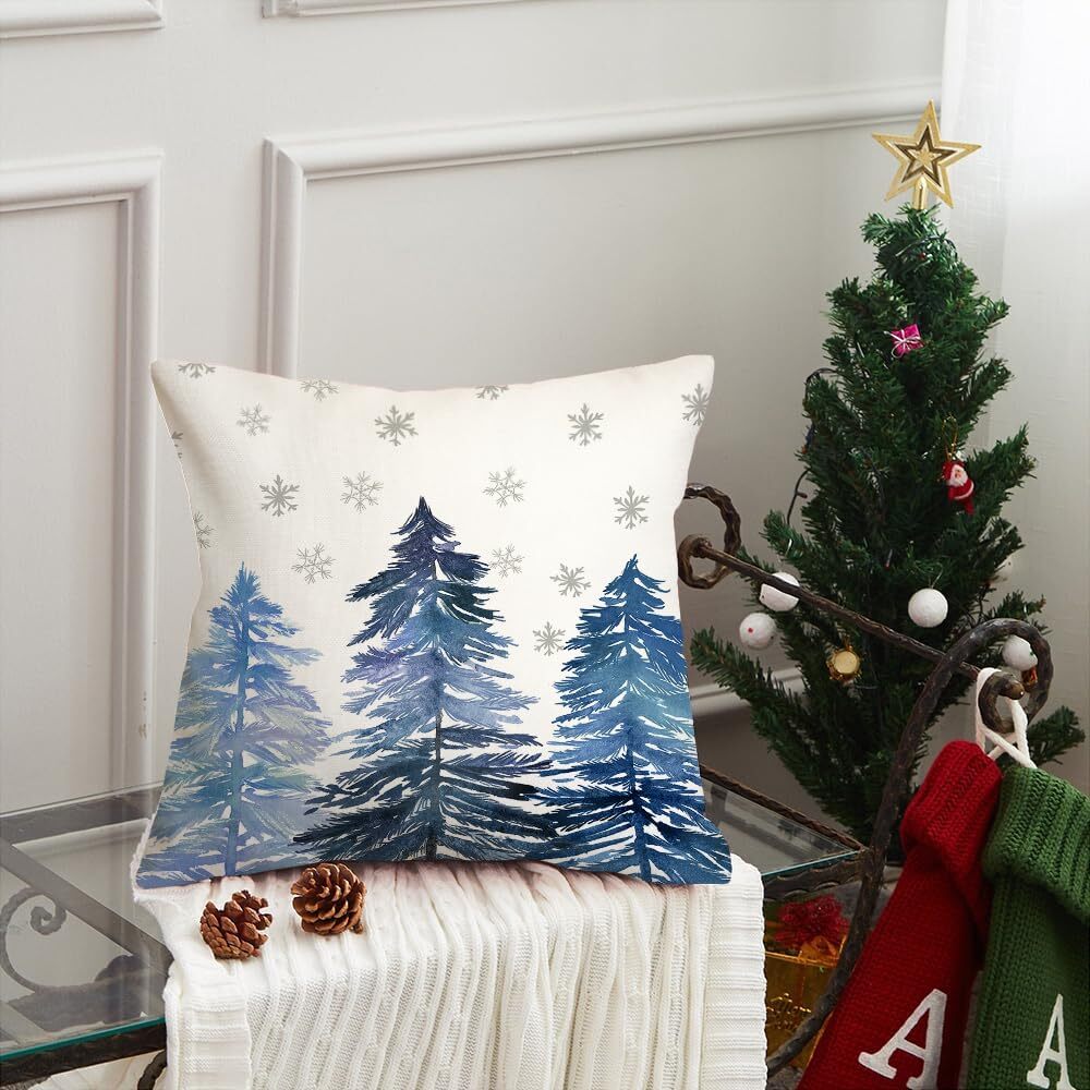 AACORS Christmas Pillow Cover 18X18 Inch Christmas Trees Snowflake Decorations