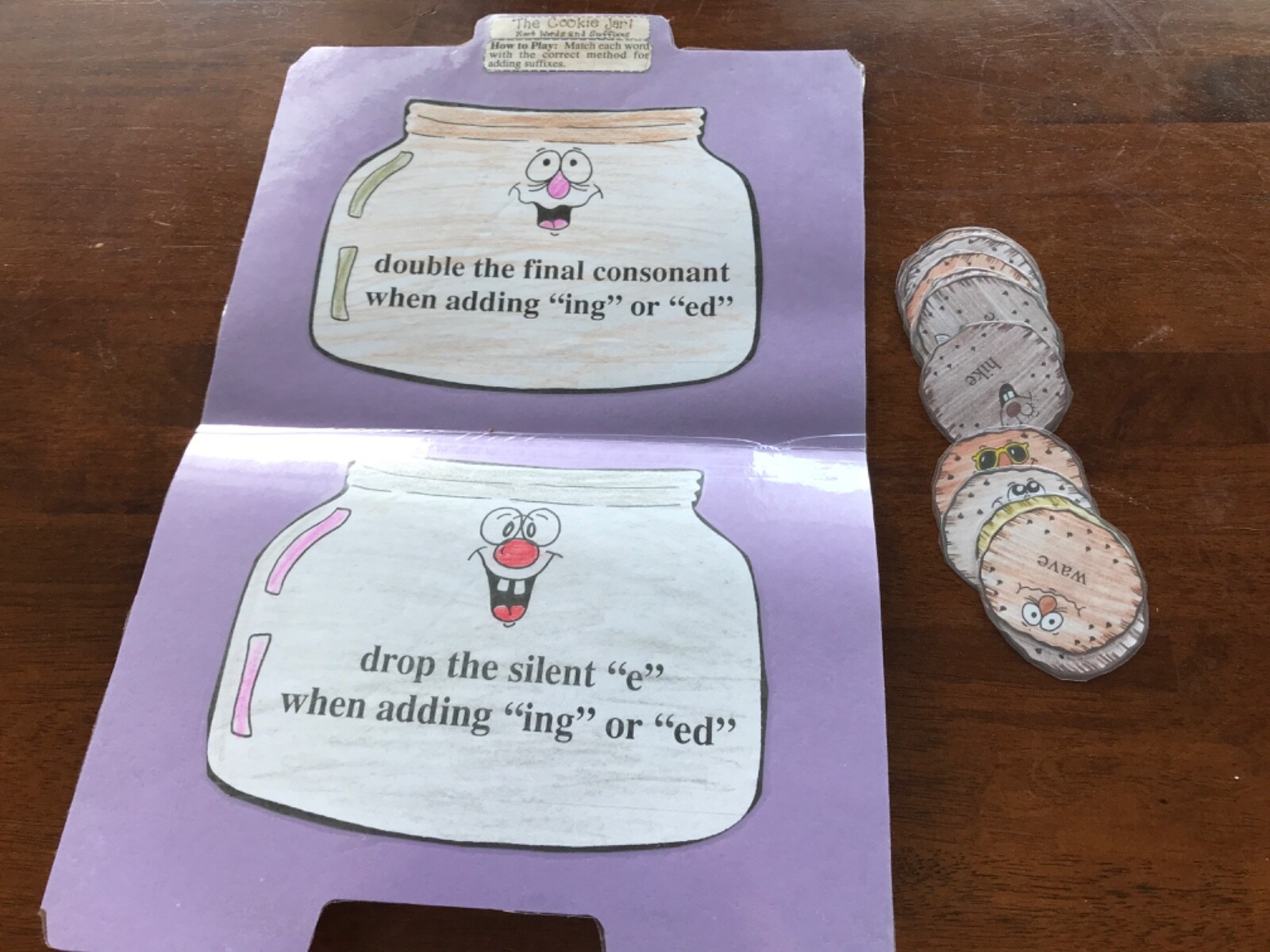 The Cookie Jar, root word suffixes” 3-4 grades language arts file folder game