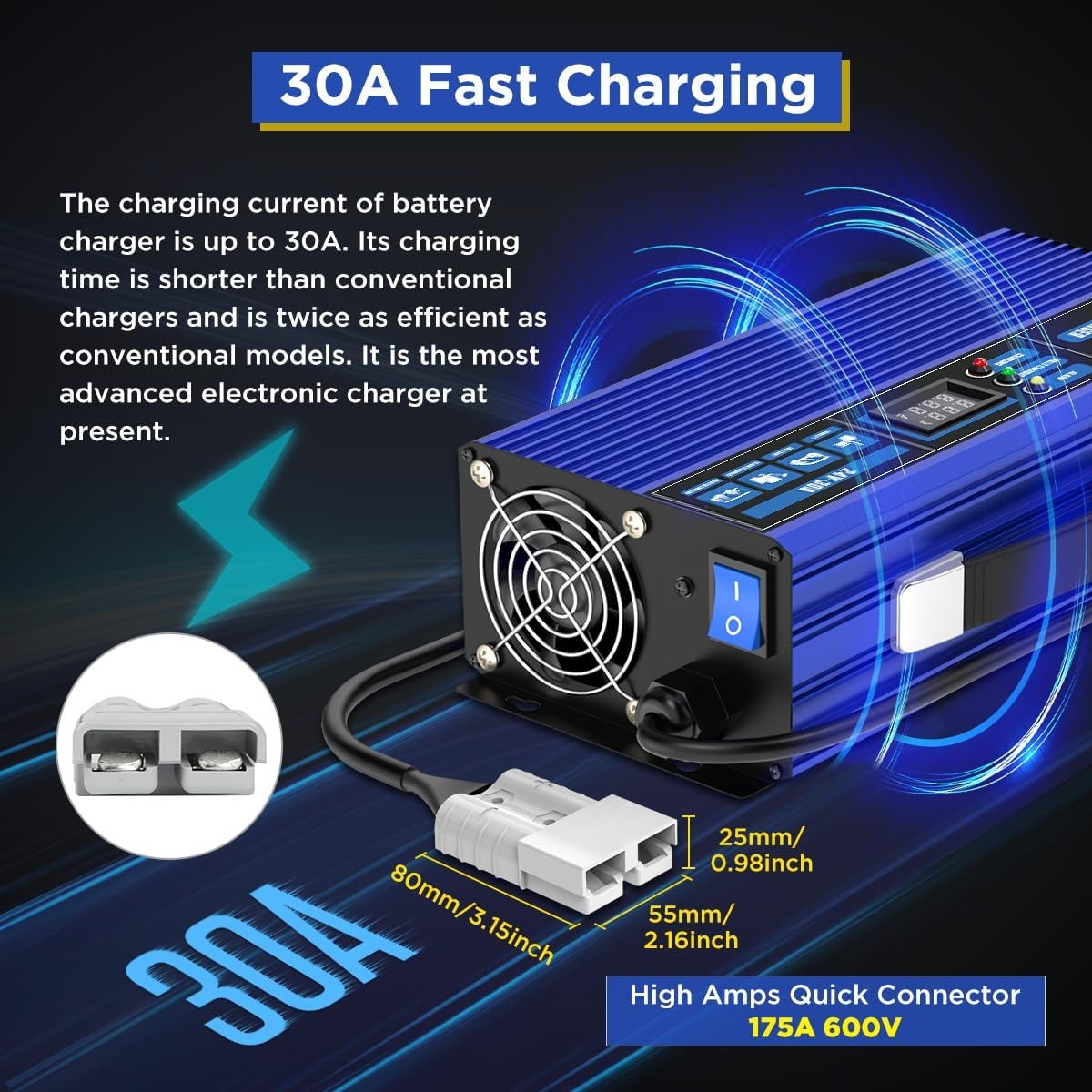 Forklift Battery Charger 24V 30A Smart 24 Volt Charger 900W Fully-Auto LCD
