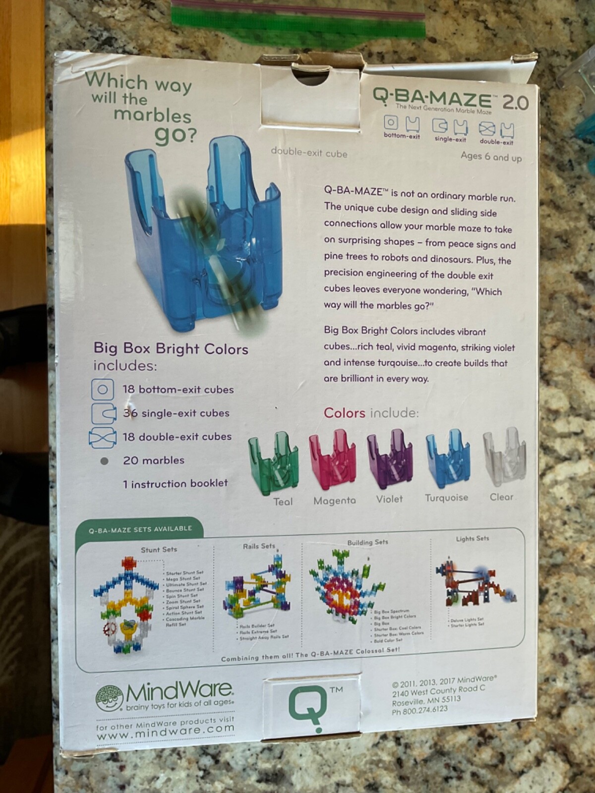 MINDWARE Q-BA-MAZE 2.0 MARBLE MAZE BIG BOX BRIGHT COLORS 69 CUBES 20 MARBLES