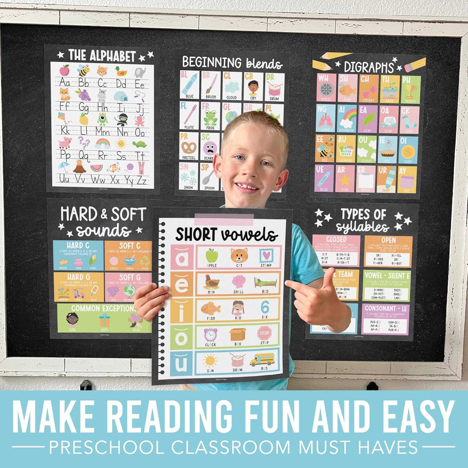 Phonics Posters for Classroom Must Haves – 9 Sound Wall for Kindergarten & Eleme