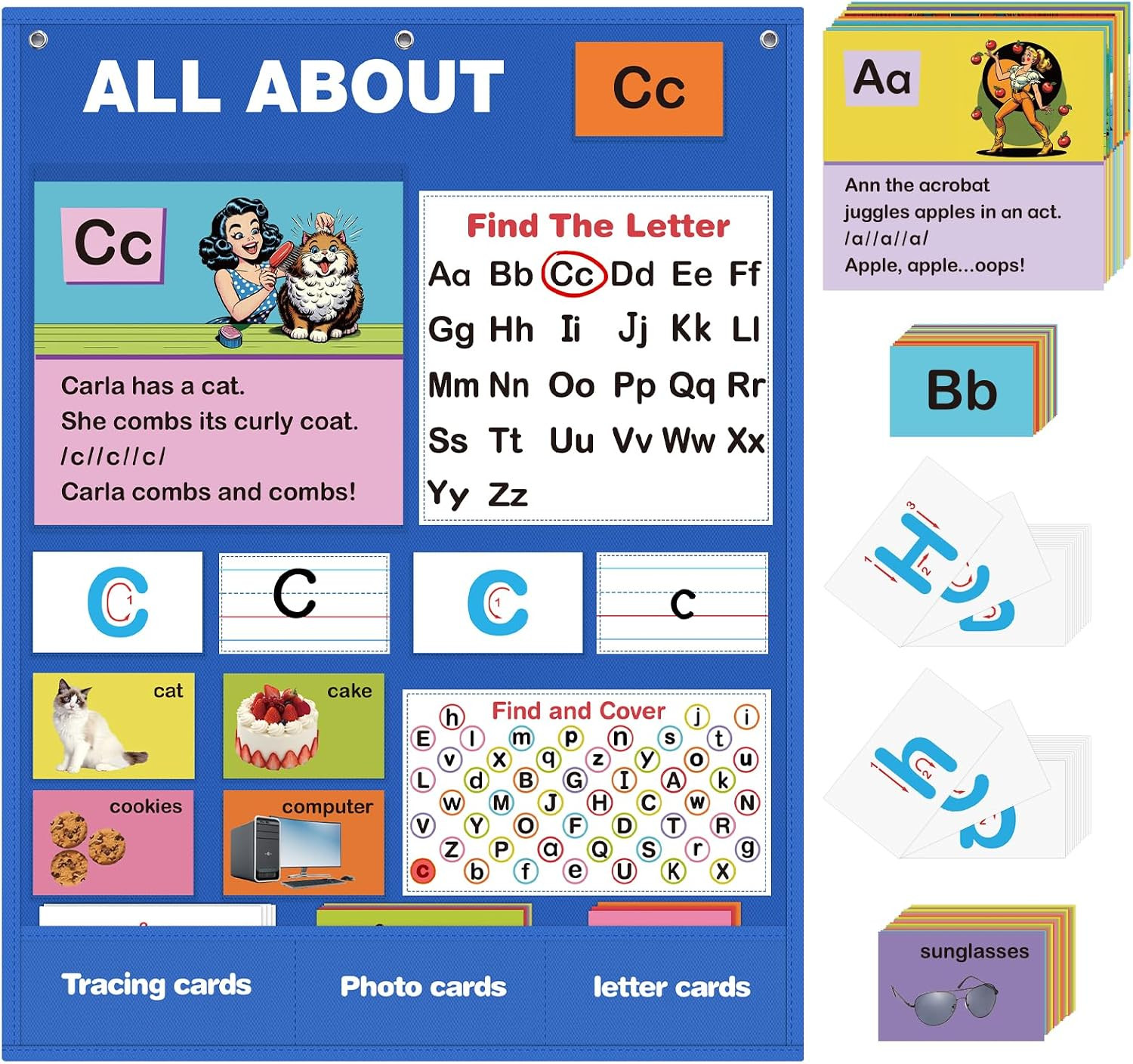 Alphabet Learning Pocket Chart, Alphabet Wall Chart for Toddlers 1-3, Handwritin