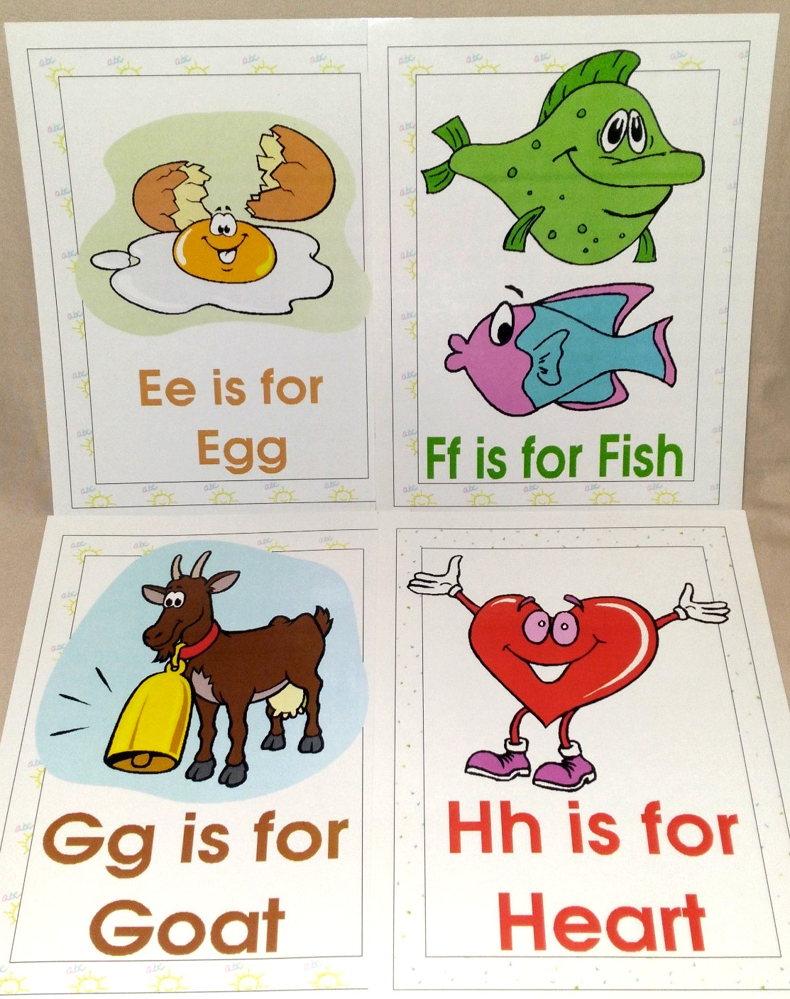ABC PHONICS 26 Laminated 8×10 Wall Display Picture Letter Cards Homeschool Pre-K