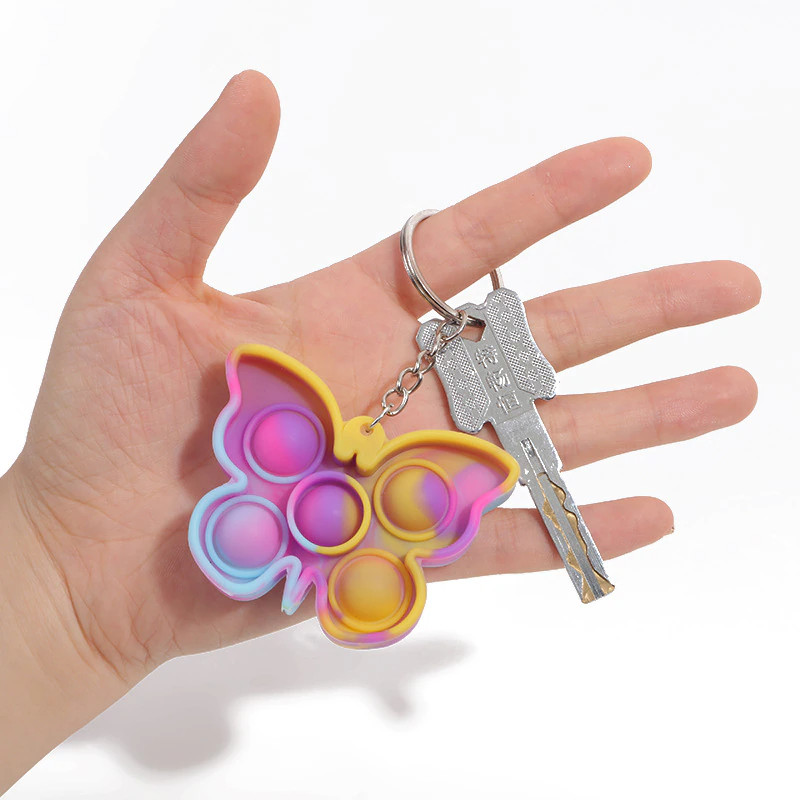 New Mini Keychain Butterfly Push Pop It Bubble Fidget Sensory Toy Stress Relief