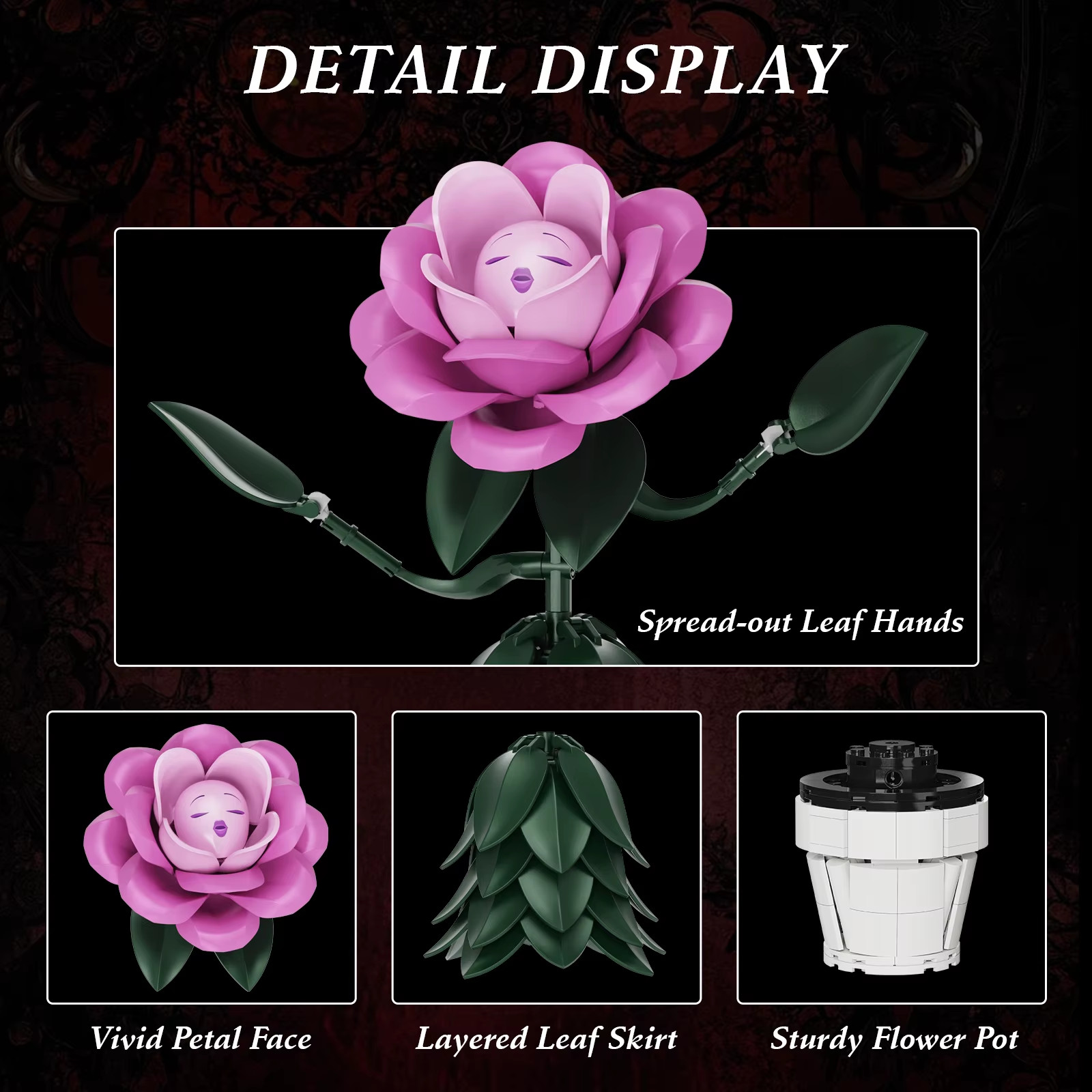 Fantasy Tea Party Flower Building Block Set with Plant Display