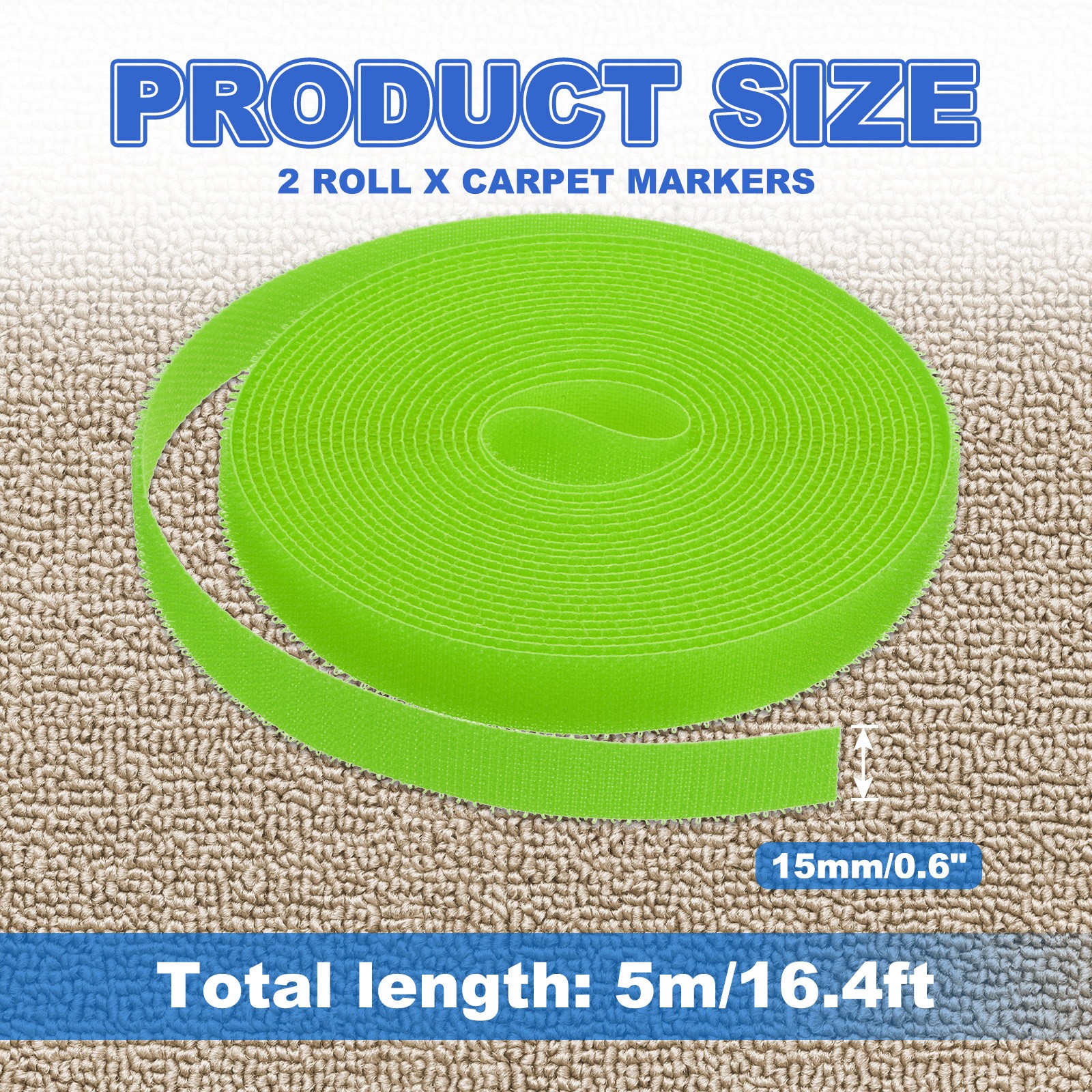 2pcs Carpet Marker Strips 0.6 Inch x 16.4 Ft, Floor Markers Nylon Strip, Green