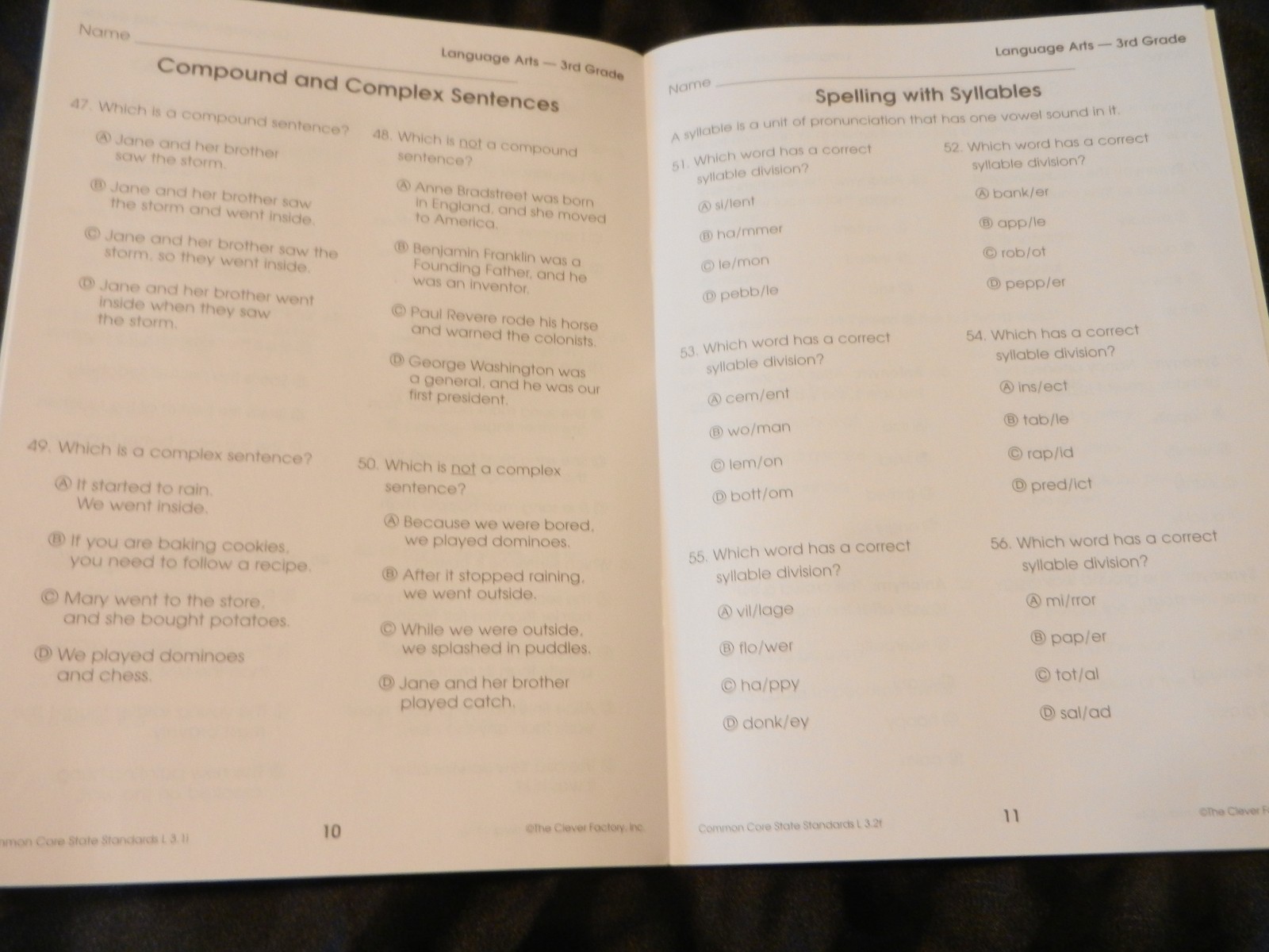 Grade 3 Language Arts Math Workbook Test Prep