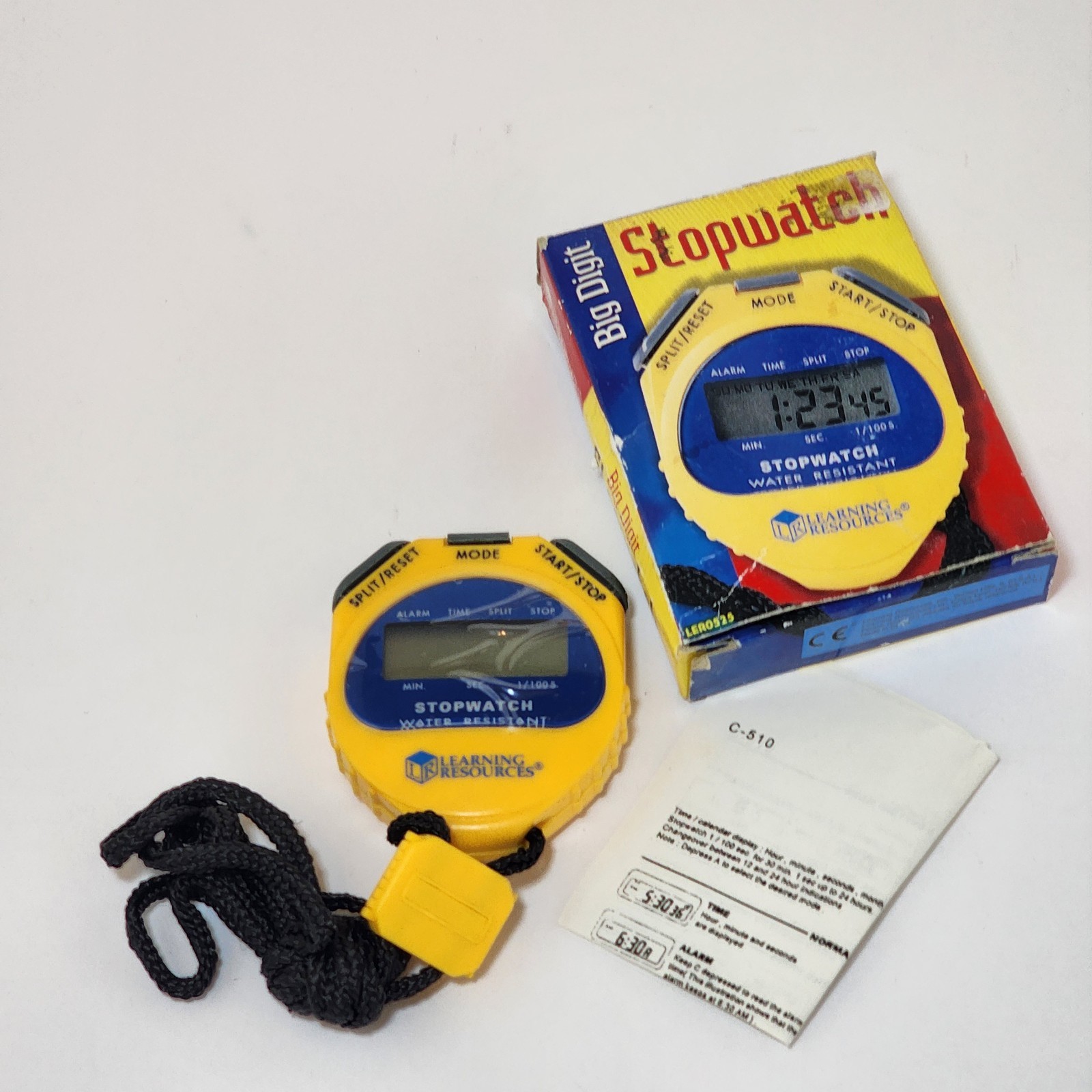Learning Resources Stopwatch Big Digit Waterproof 1/100 Second Alarm Yellow