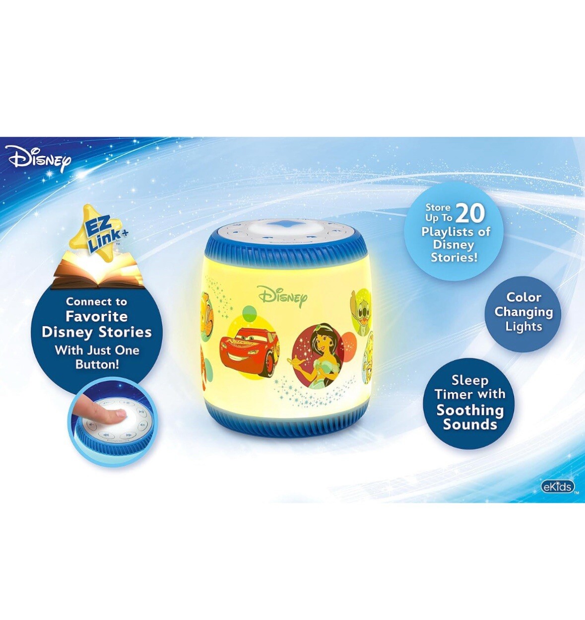 eKids Disney Bluetooth Storyteller – With EZ Link, Night Light, Bedtime Stories