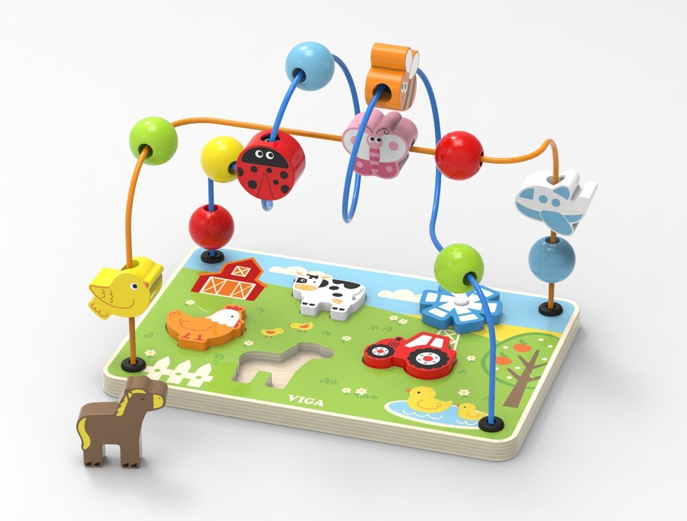Viga Toys Farm Animal Maze Puzzle with Wooden Beads & Colored Wire – 425541